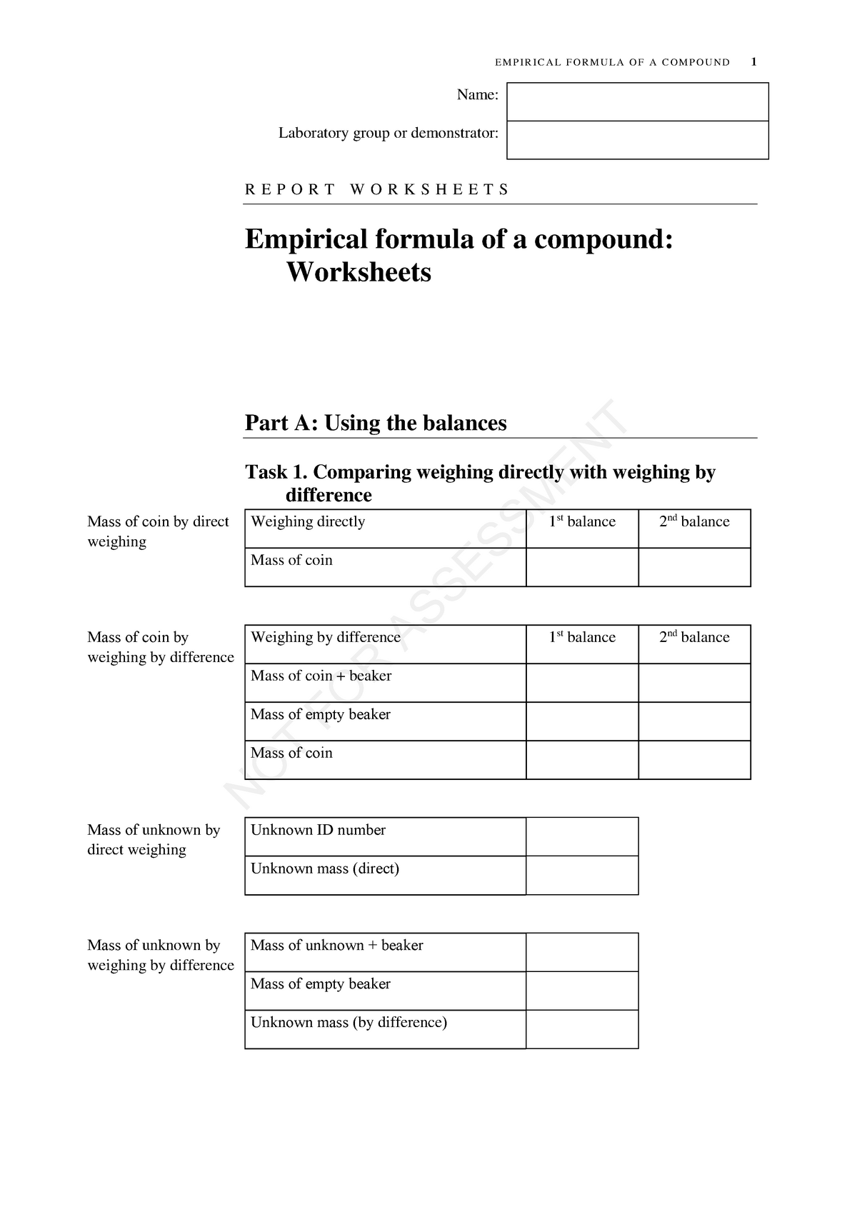 Empirical Formula Worksheet