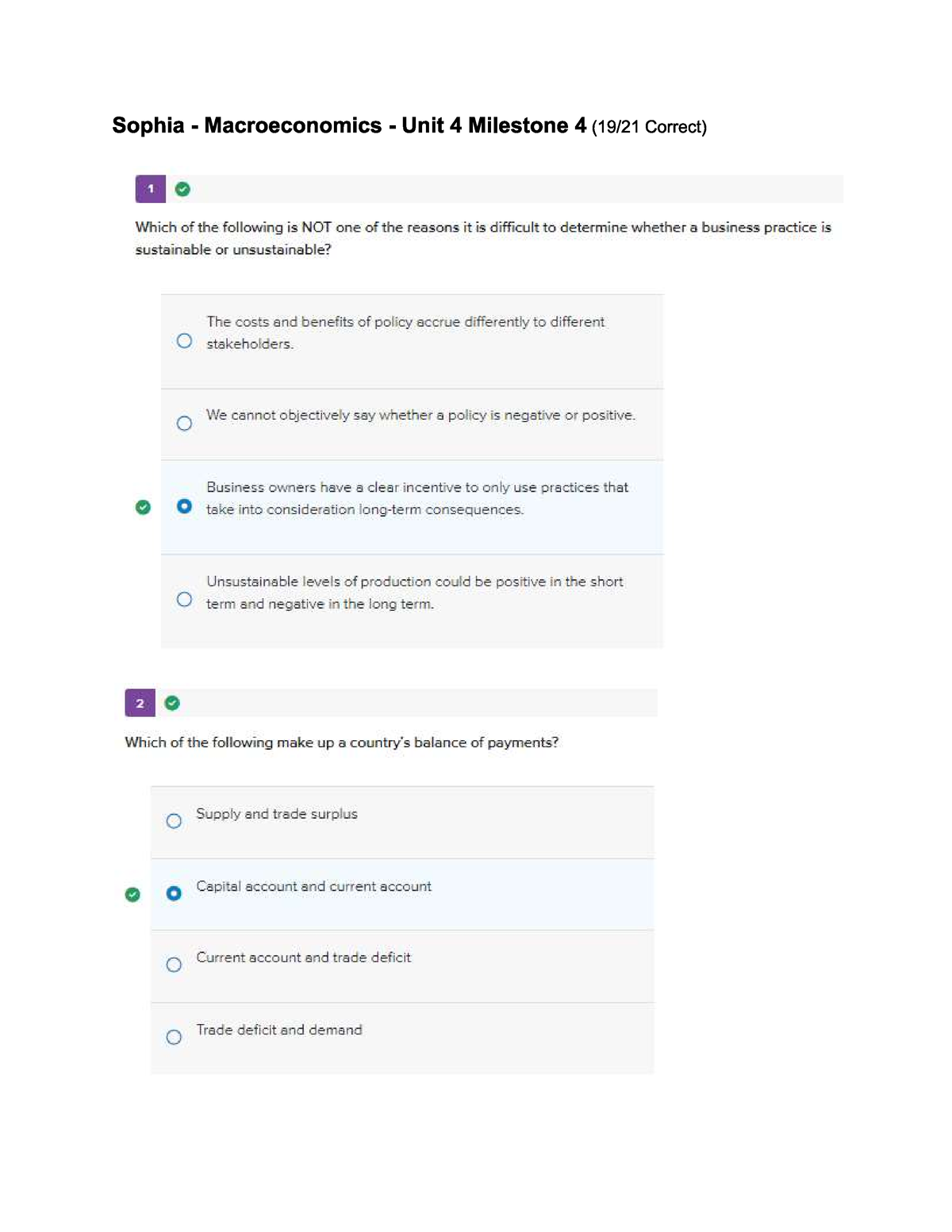 Sophia - Macroeconomics - Unit 4 Milestone 4 - ECON1001 - Studocu