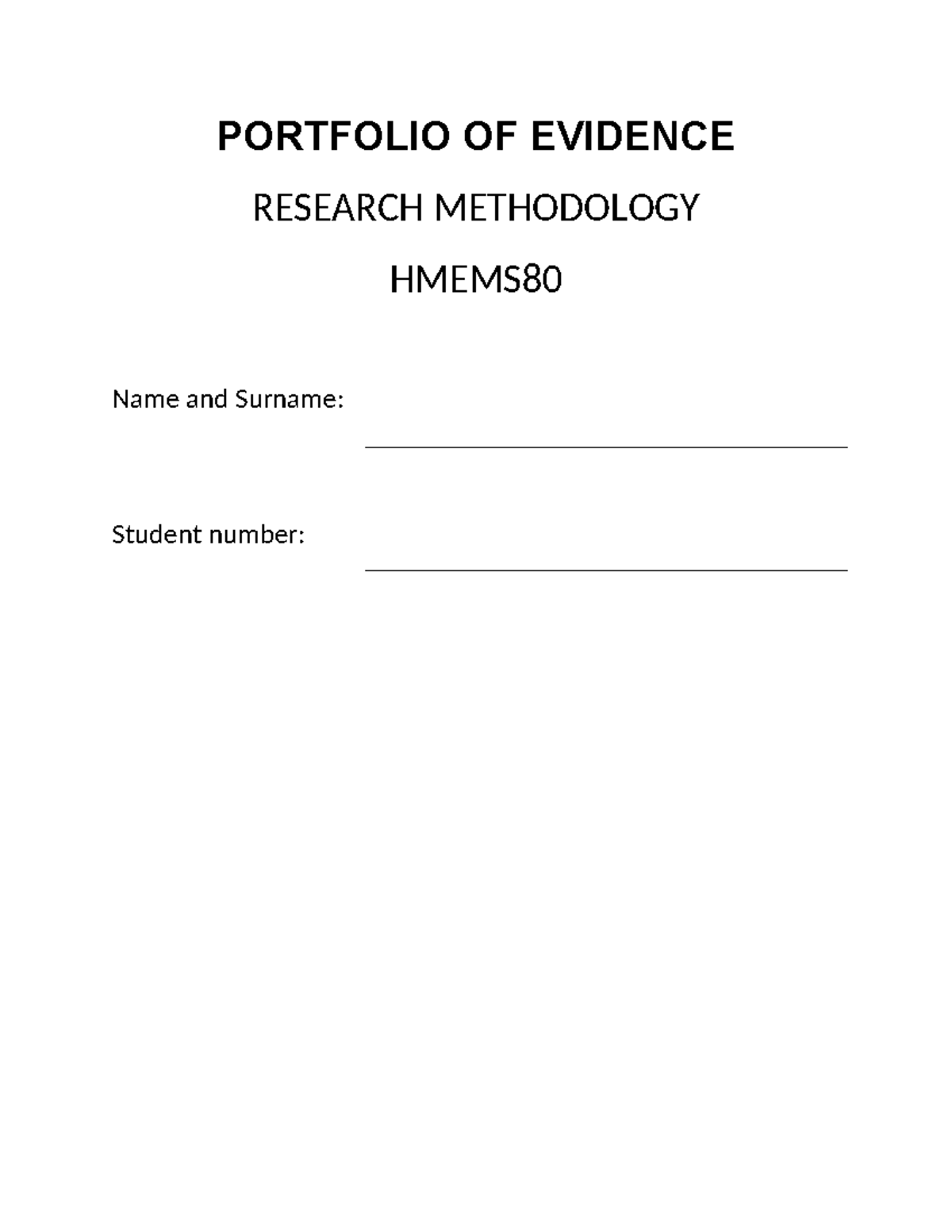 HMEMS80+2021+ Semester+1+ Portfolio+OF+ Evidence+ Template - PORTFOLIO ...