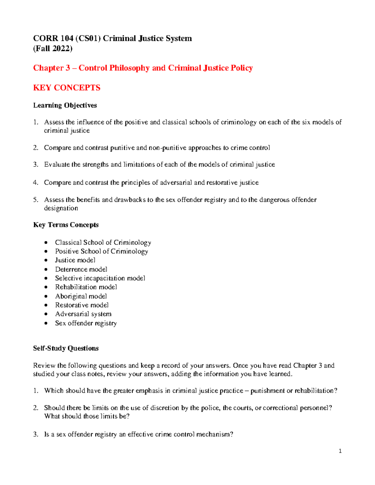 CORR 104 Chapter 3 Key Concepts (Fall 2021) - 1 CORR 104 (CS01 ...