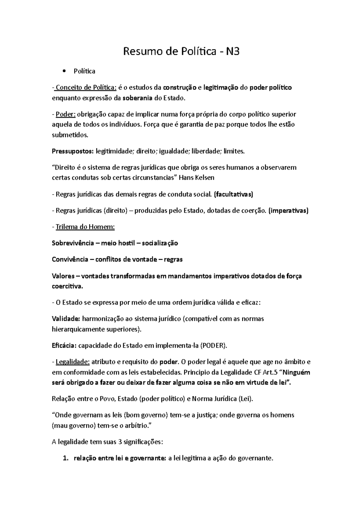 Resumo de Política N3 - Apontamentos 2 - Resumo de Política - N ...