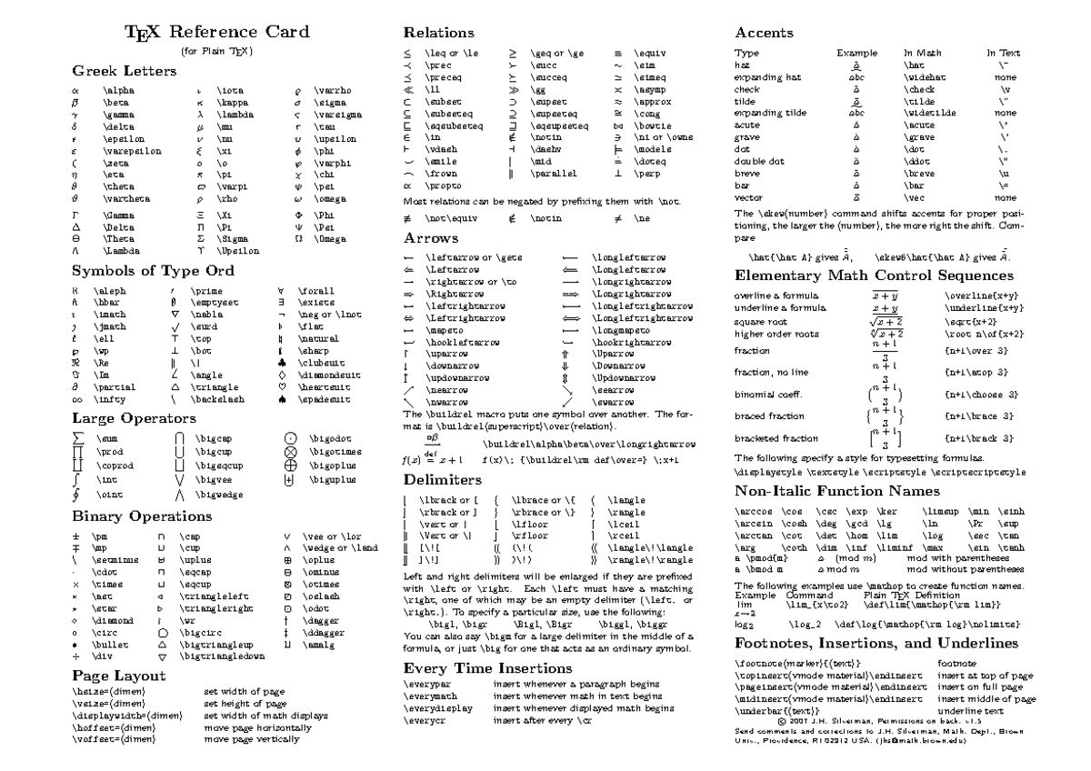 Te XRef Card - TEX Reference Card (for Plain TEX) Greek Letters α ...