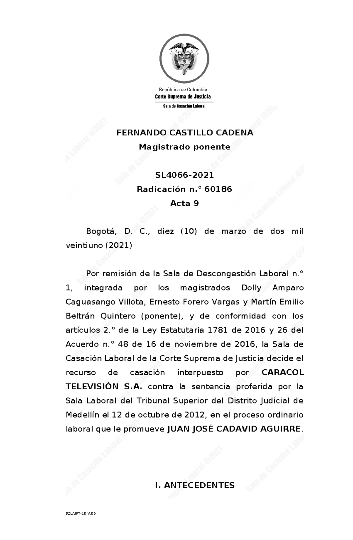 Sentencia Tercer Corte Procesal Laboral L4066-2021 - FERNANDO CASTILLO ...