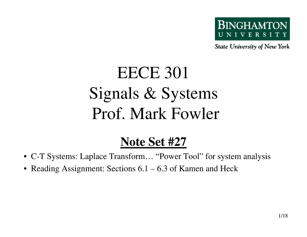 EECE 301 Note Set 27 CT Laplace Transform - EECE 301 Signals & Systems ...