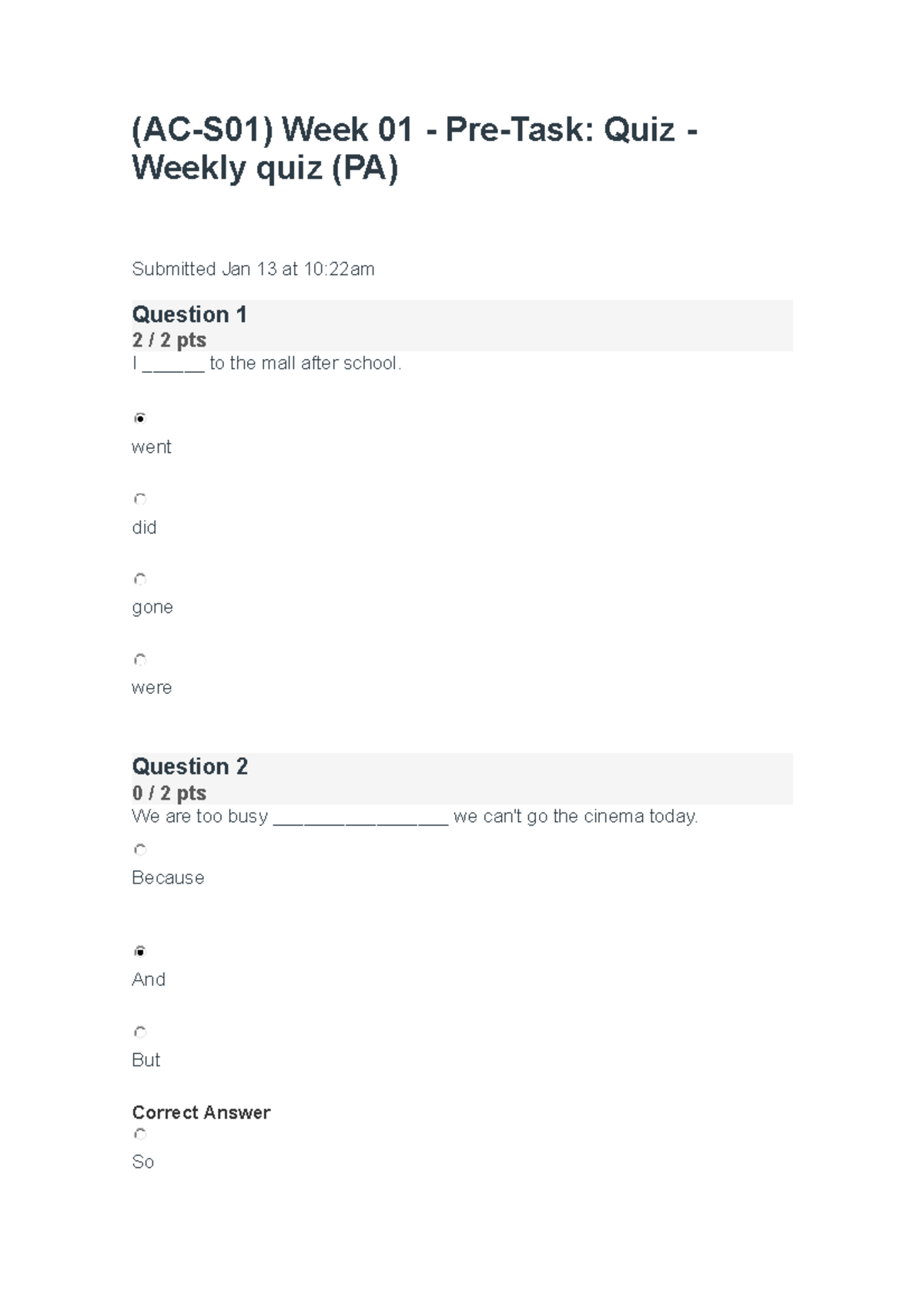(AC-S01) Week 01 - Pre-Task Quiz - Weekly quiz (PA) - (AC-S01) Week 01 ...