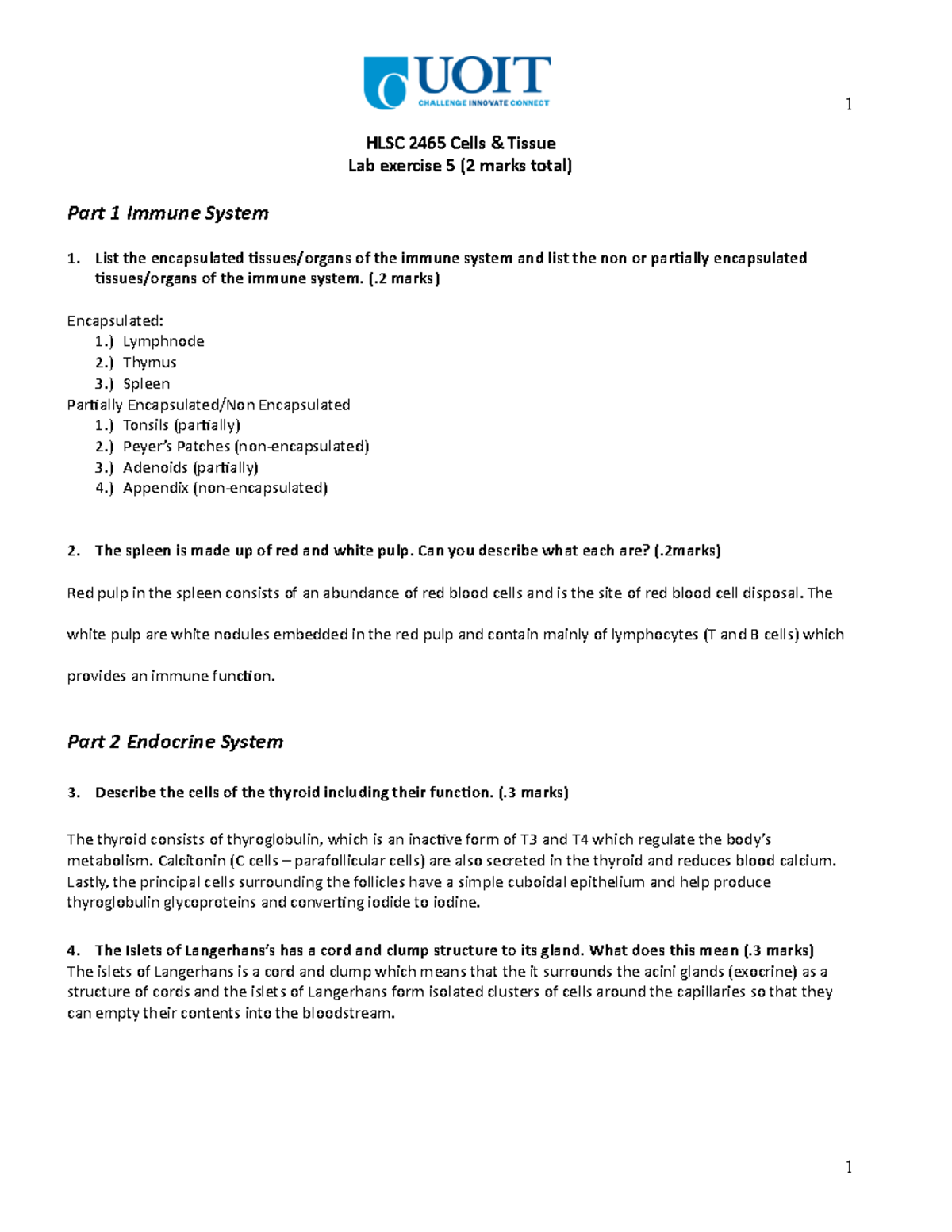 Lab exercise 5 - Dr. Donna Smeeton - 1 HLSC 2465 Cells & Tissue Lab ...