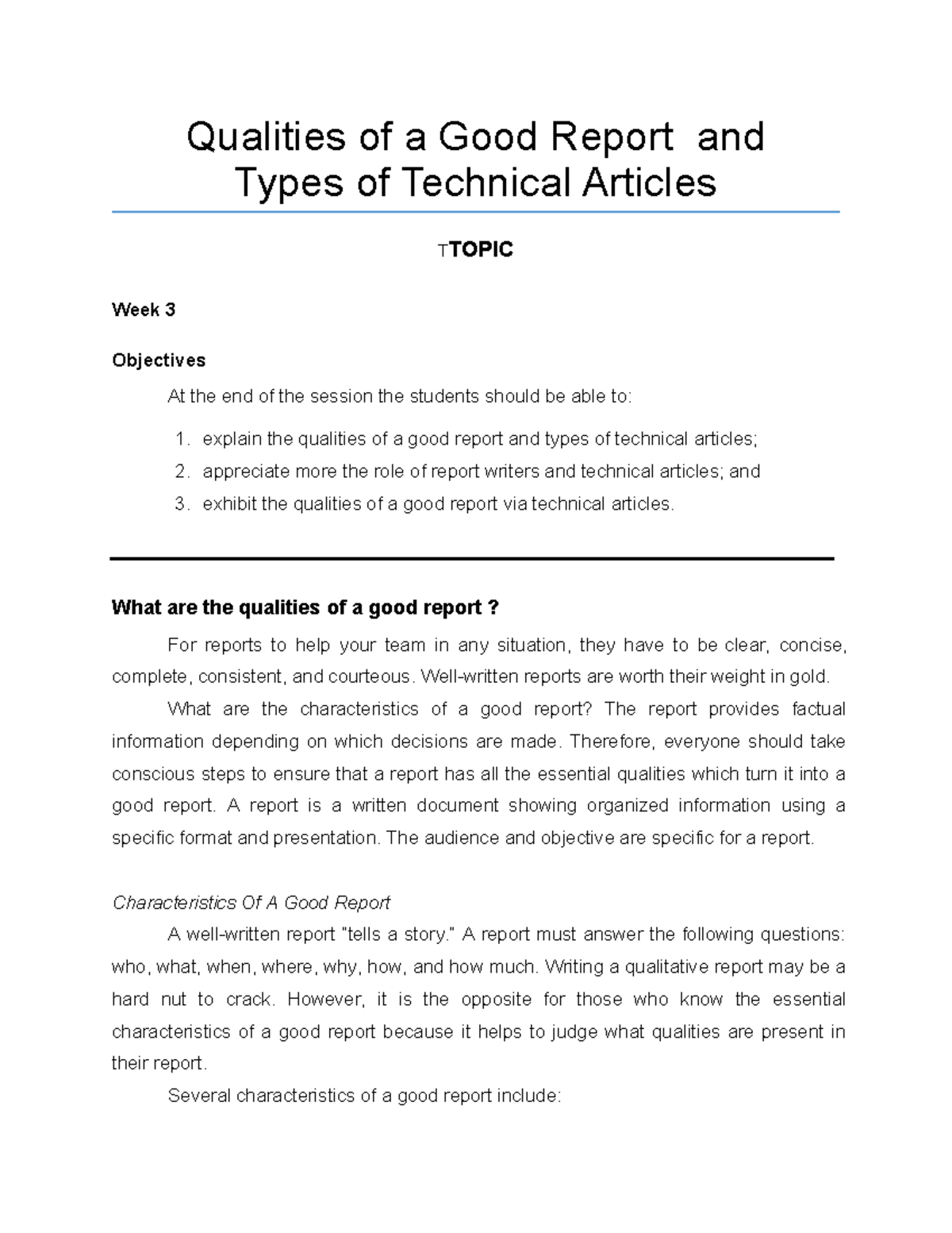 Wk 3 Qualities of Report Writing Types of Technical Articles ...