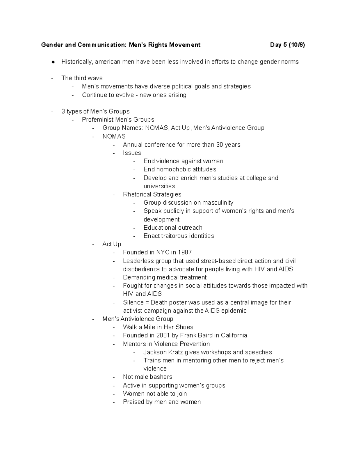 Gender Comm Ch 5 Notes - This chapter focuses on men's rights movements ...