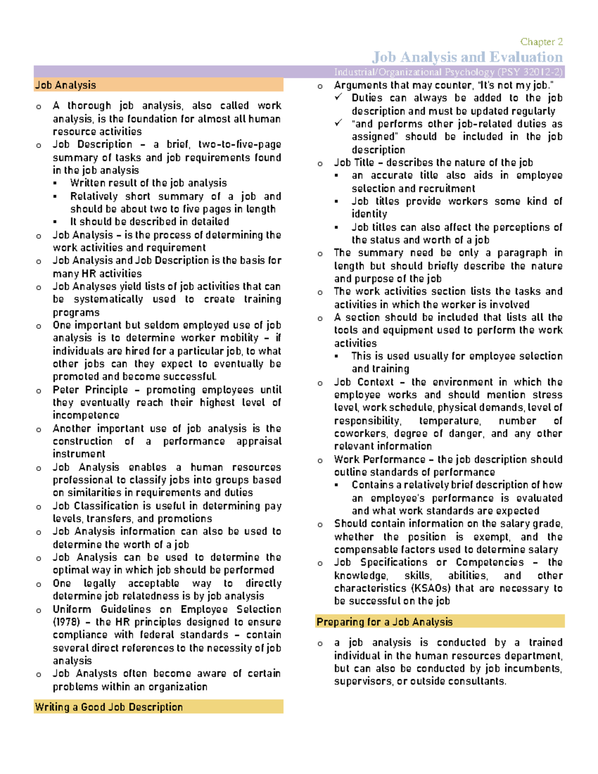 Indus Psych Chapter 2 Job Analysis and Evaluation Industrial