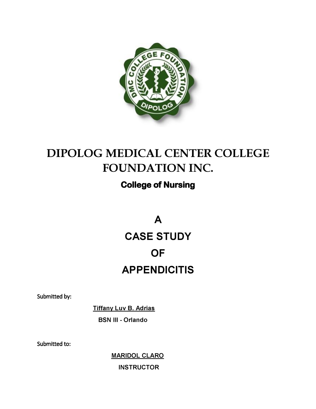 appendicitis case study report