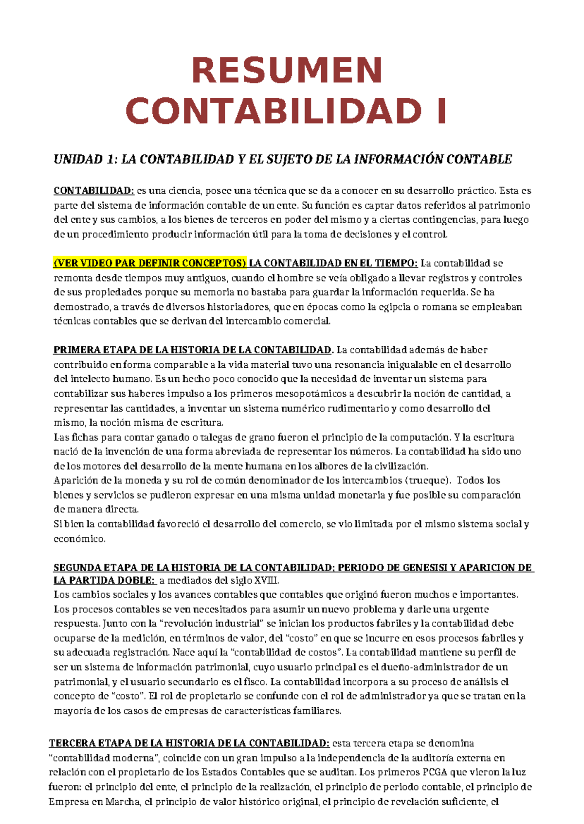 Resumen primer cuatrimestre - UNIDAD 1: LA CONTABILIDAD Y EL SUJETO DE ...