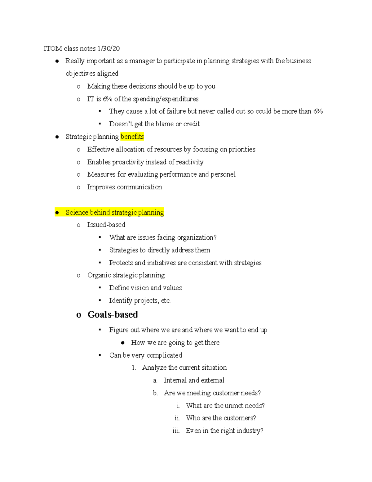 ITOM section 1 lecture notes - ITOM class notes 1/30/ Really important ...