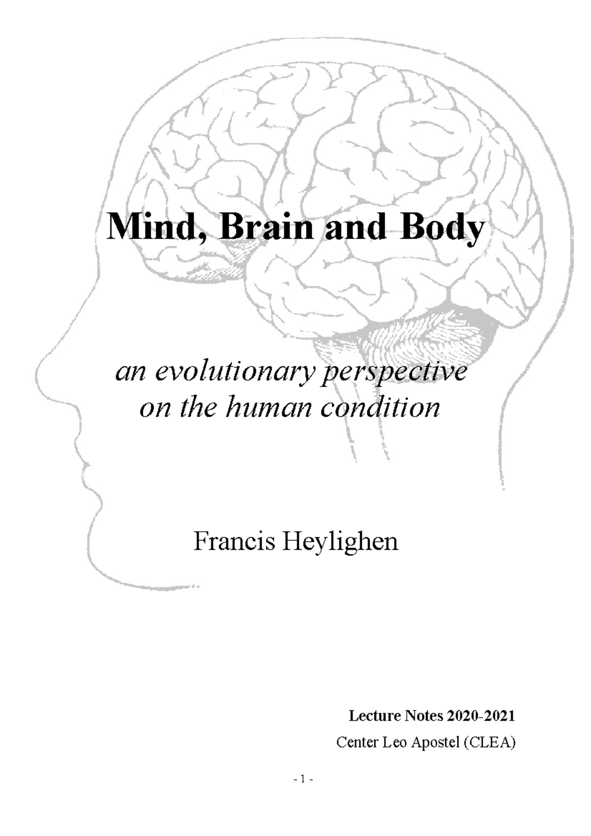Mind Brain Body Lecturenotes 2021 1 Mind Brain And Body An Mind Brain Body Lecturenotes 2021 1 Mind Brain And Body An