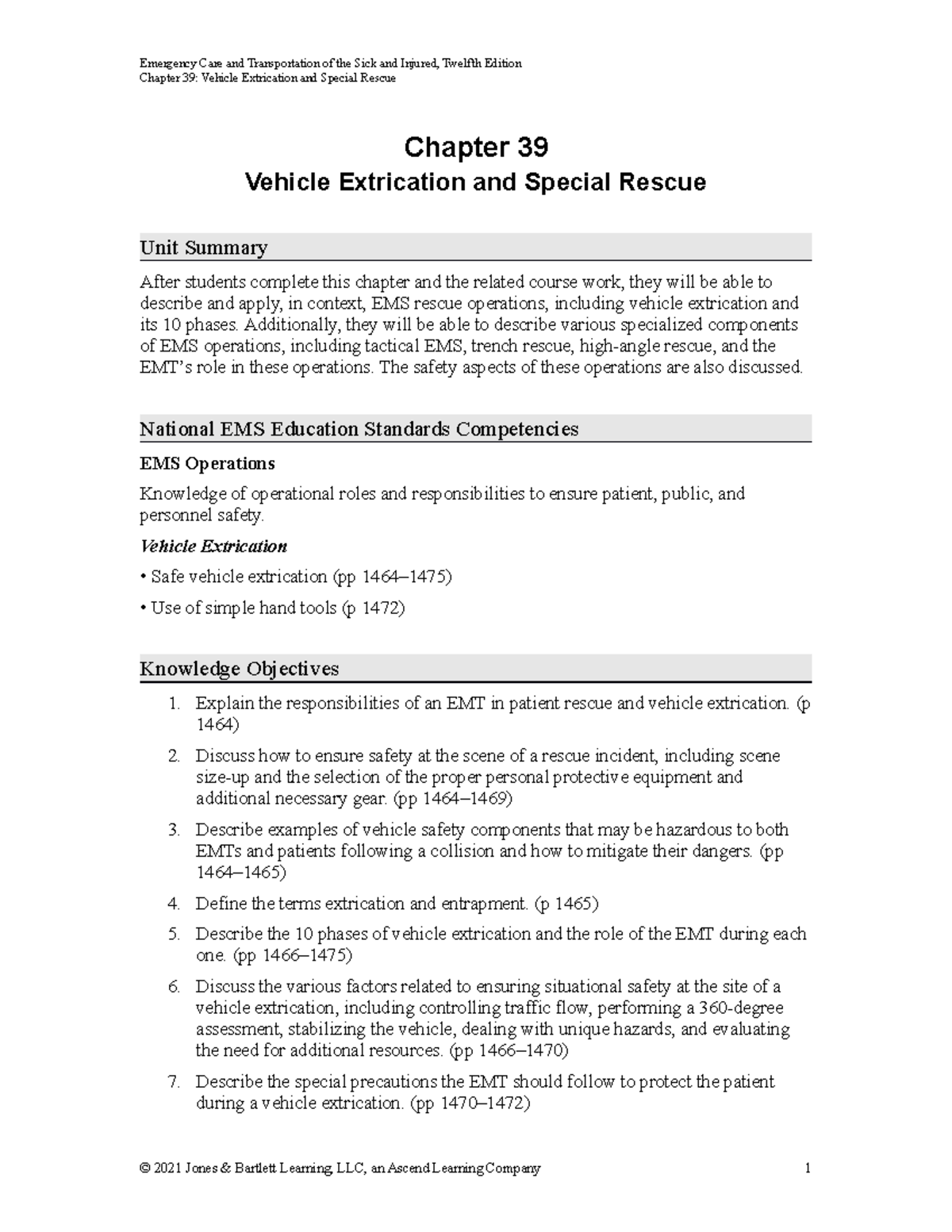 Chapter 39 Outline - Chapter 39: Vehicle Extrication And Special Rescue ...