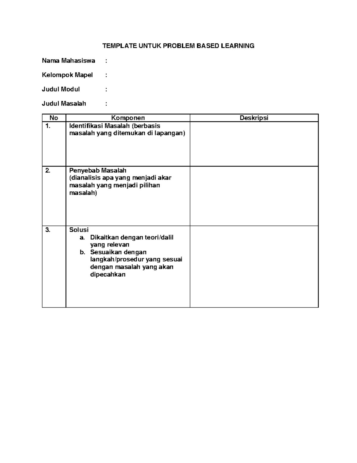 Template PJBL - PJBL PPG - TEMPLATE UNTUK PROBLEM BASED LEARNING Nama ...