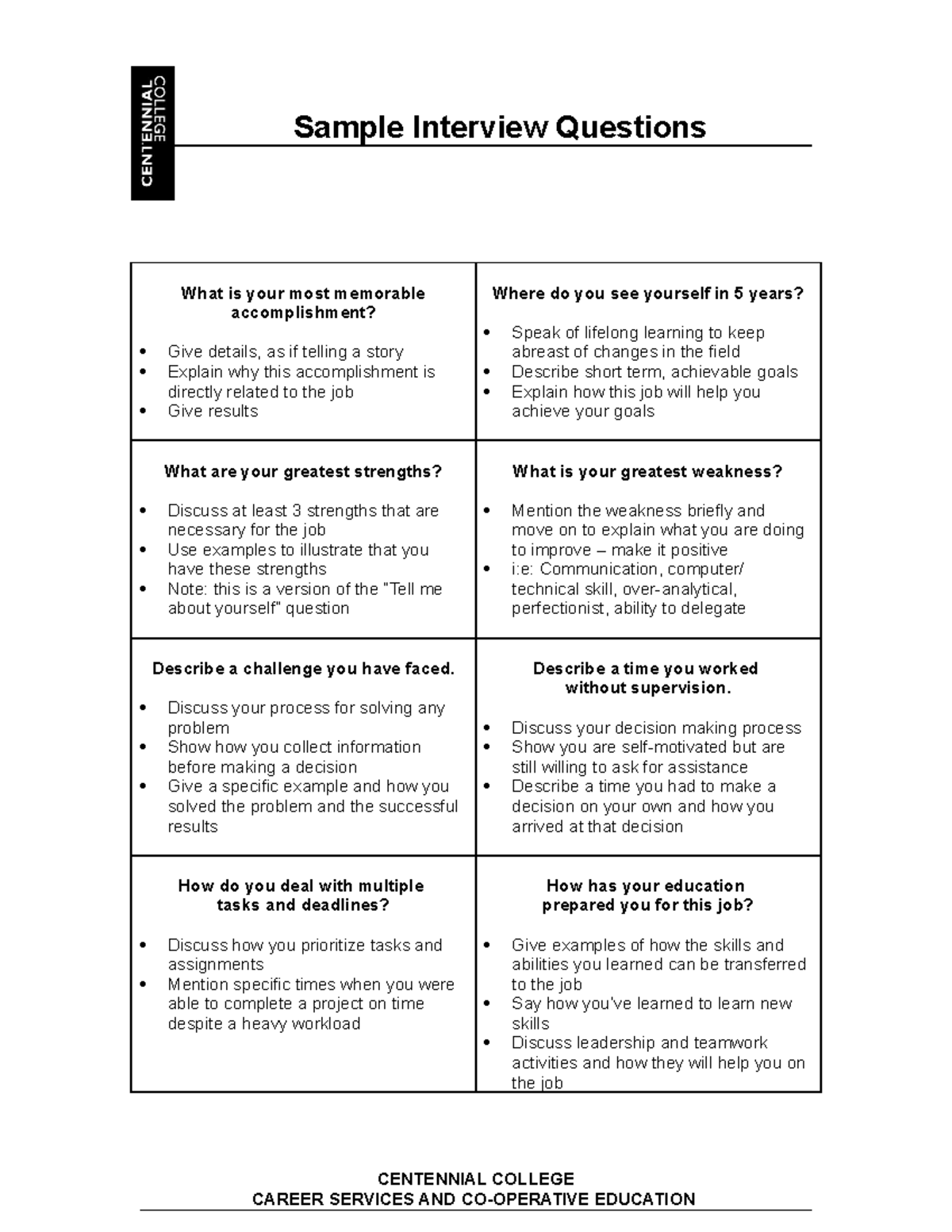 Interview Questions - Sample Interview Questions What is your most ...