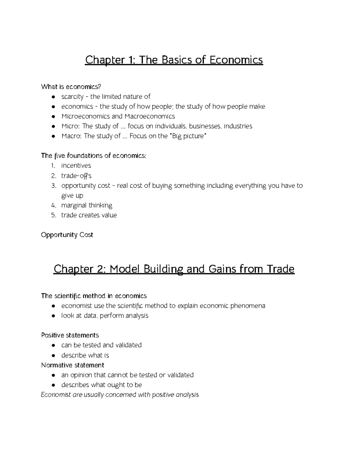 ECON200 Notes - Google Docs - Chapter 1: The Basics of Economics What ...