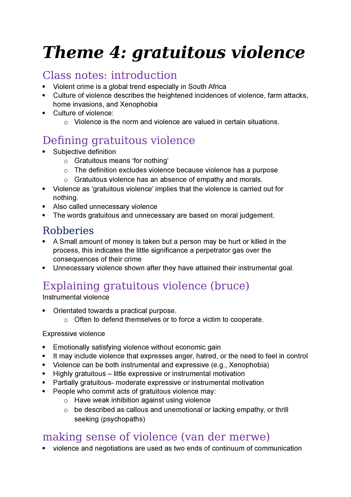 Theme 4 Theme 4 gratuitous violence Class notes introduction