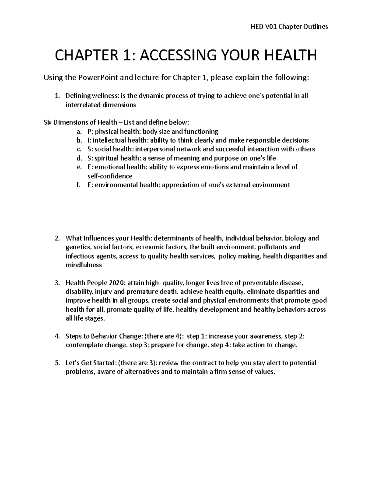 HED V01 Ch Outlines 1 - Accessing Your Health Worksheet - HED V01 ...