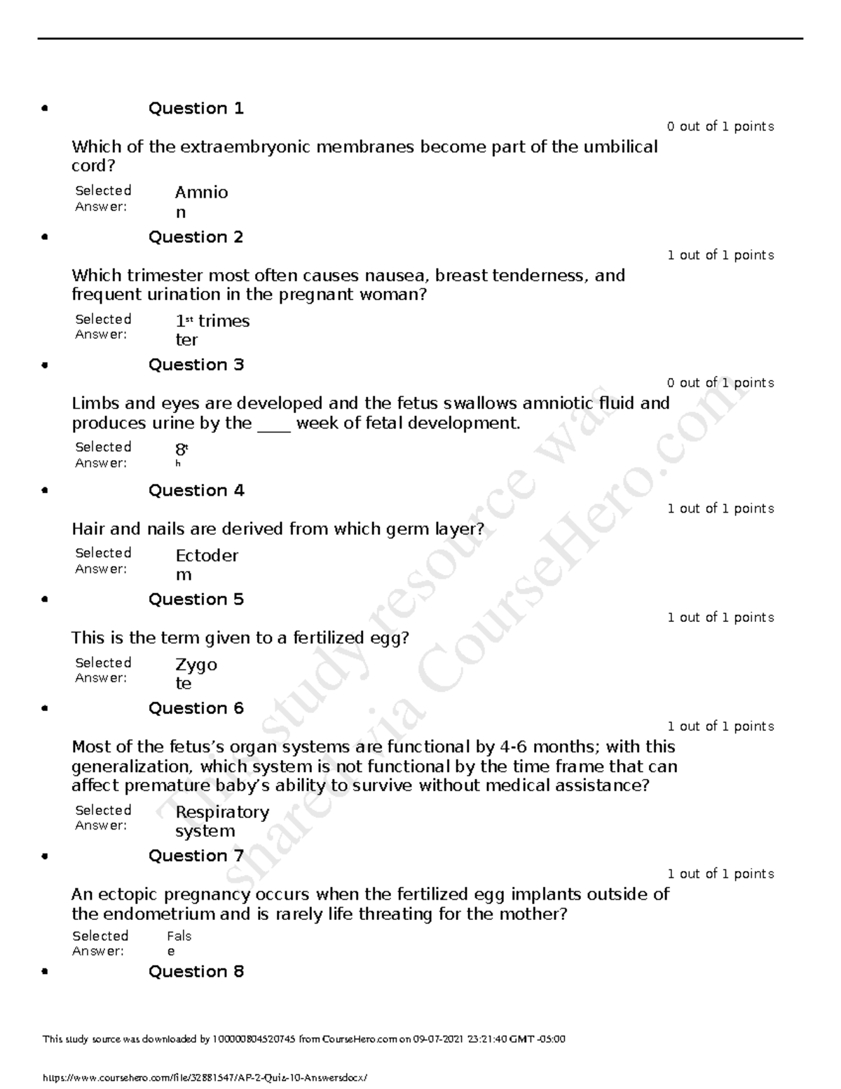 A P 2 Quiz 10 Answers - quiz review - Question 1 0 out of 1 points ...