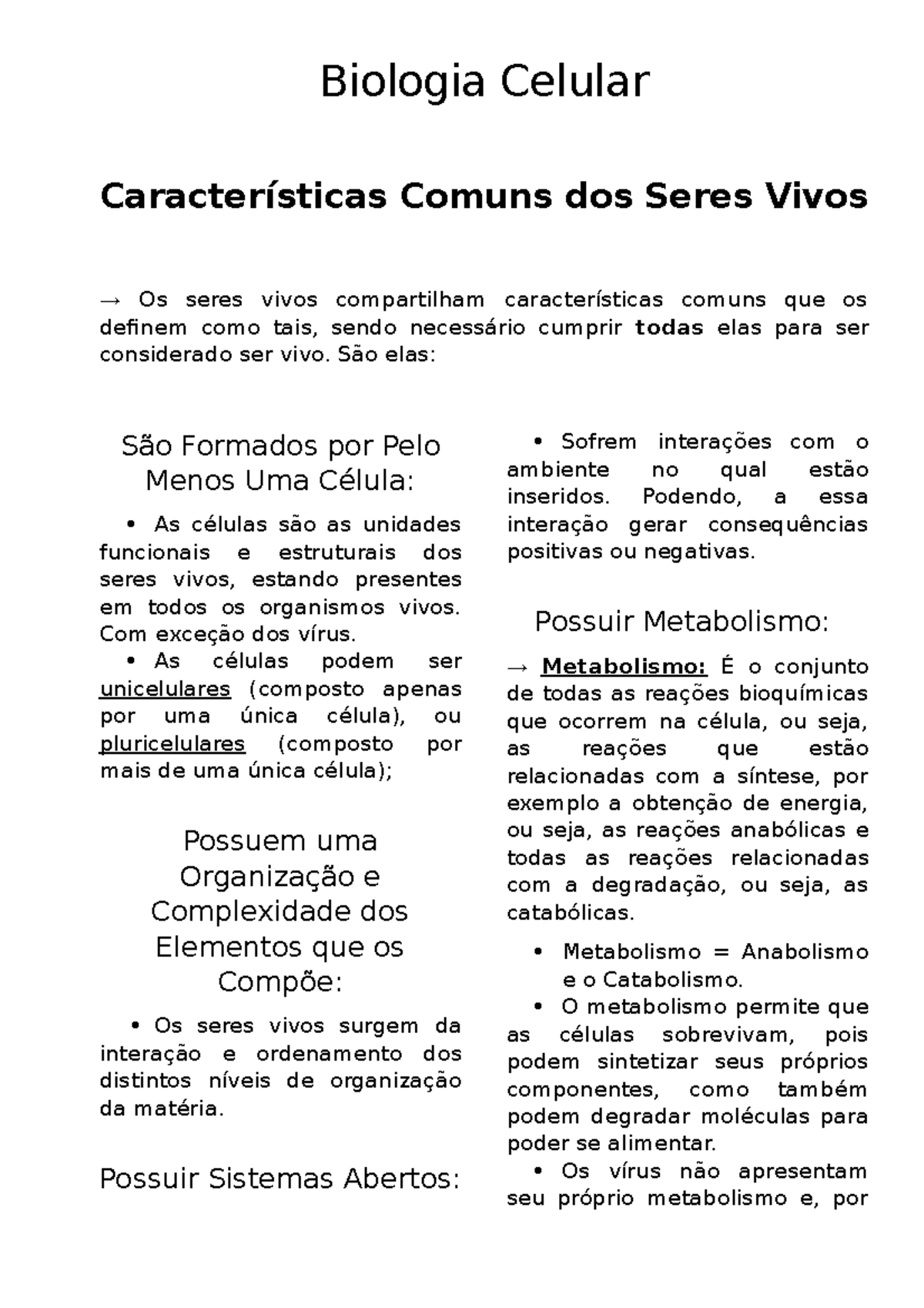 1.2. Características Comuns de Todos os Seres Vivos - Biologia Celular ...