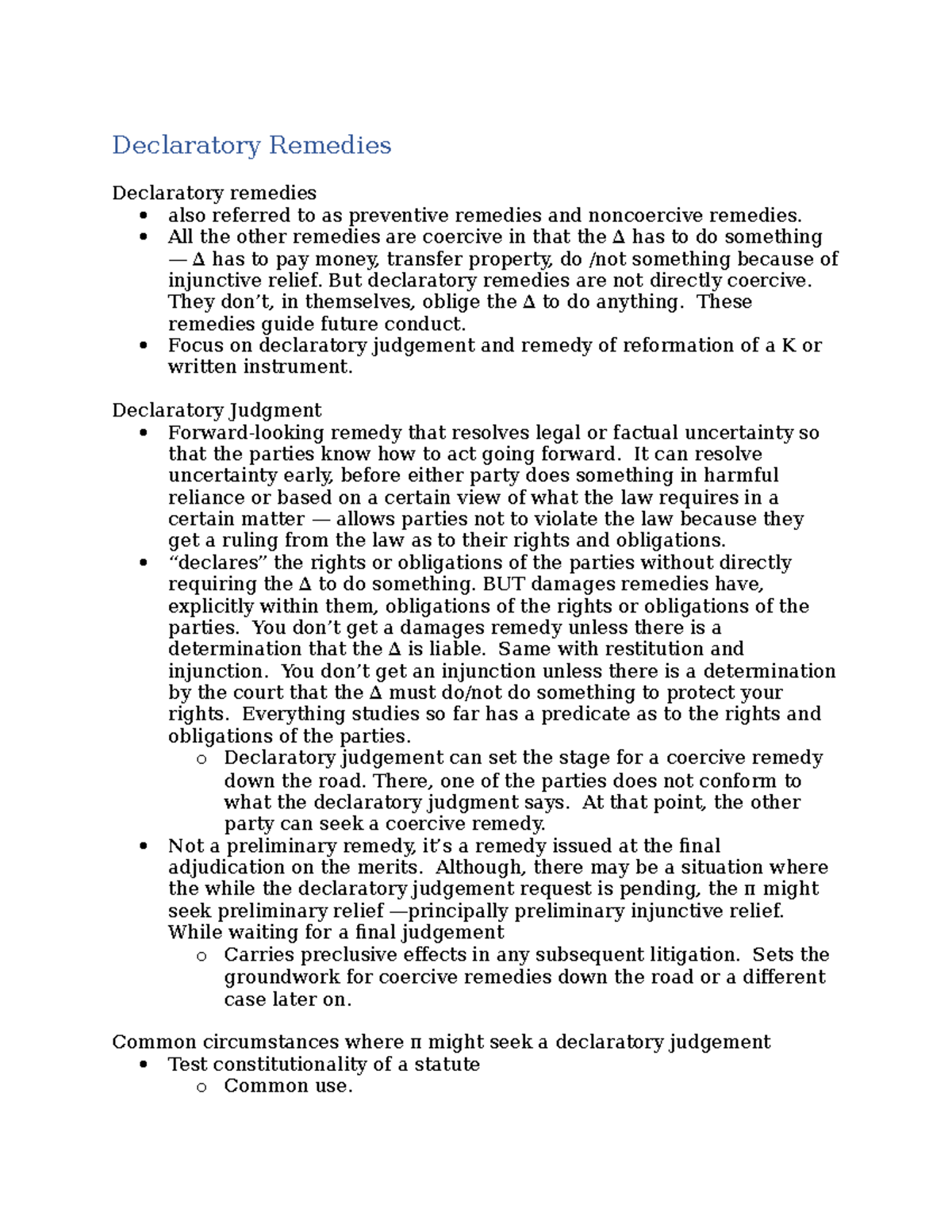Declaratory Remedies Overview Declaratory Remedies Declaratory 