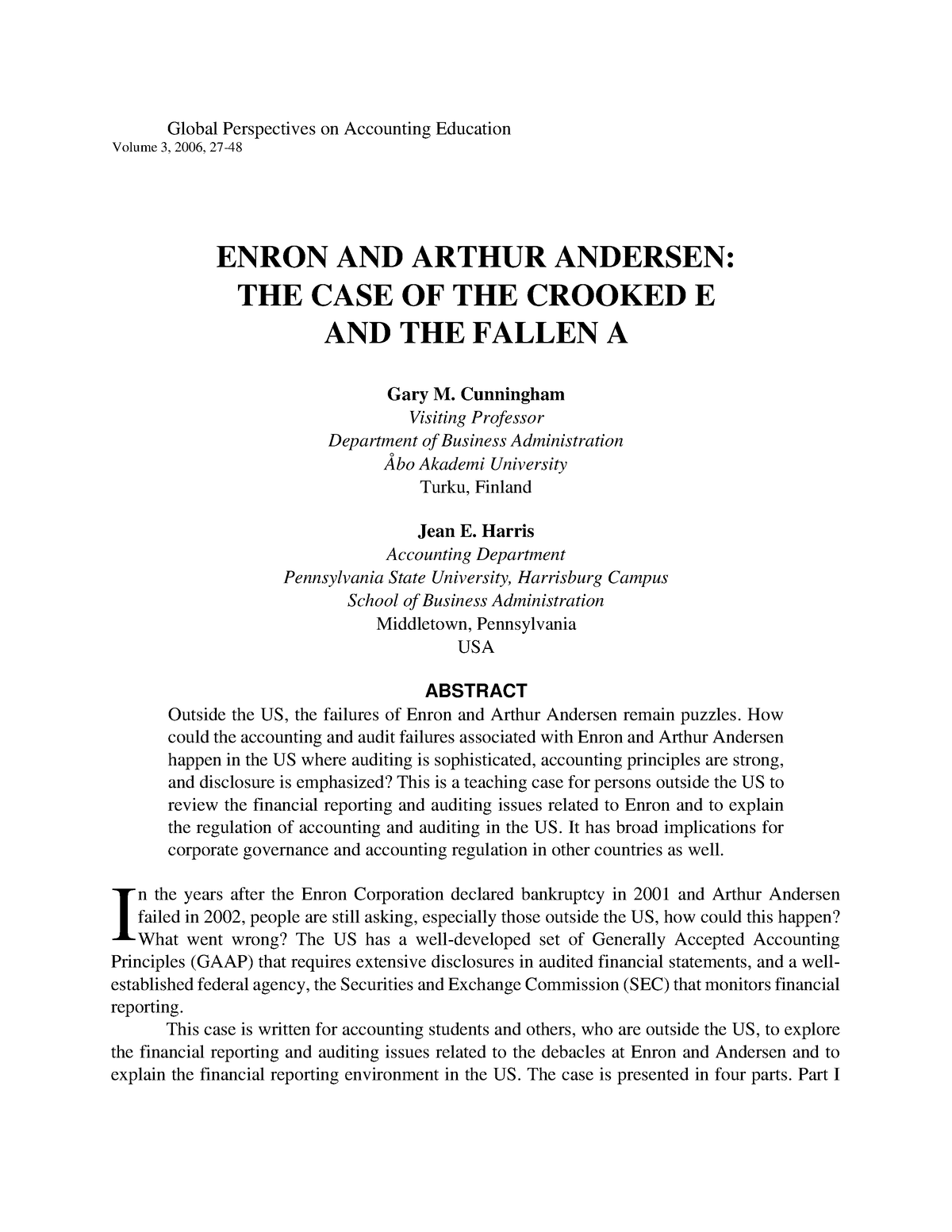 enron and arthur andersen case study summary