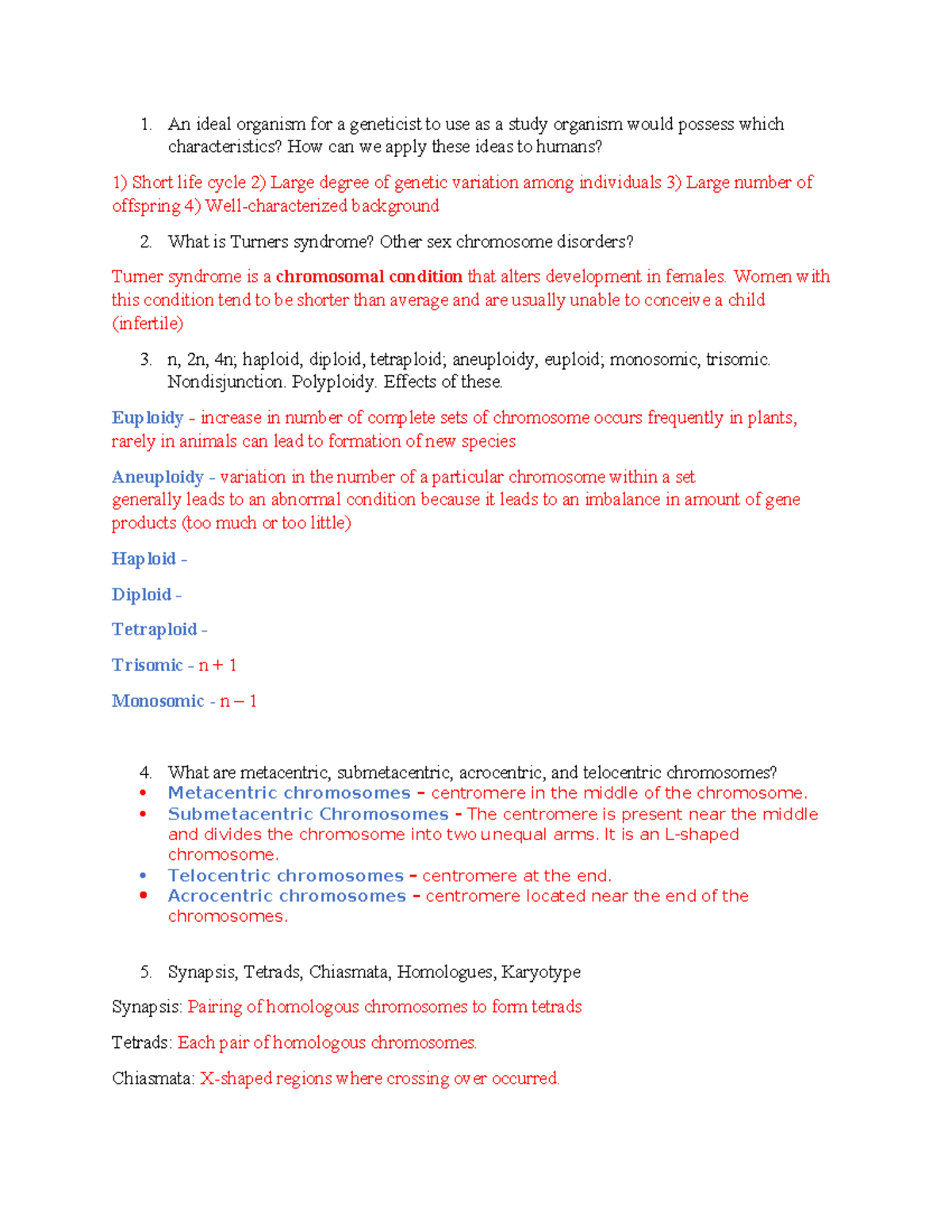 Genetics tests 2 study guide - 1. An ideal organism for a geneticist to ...