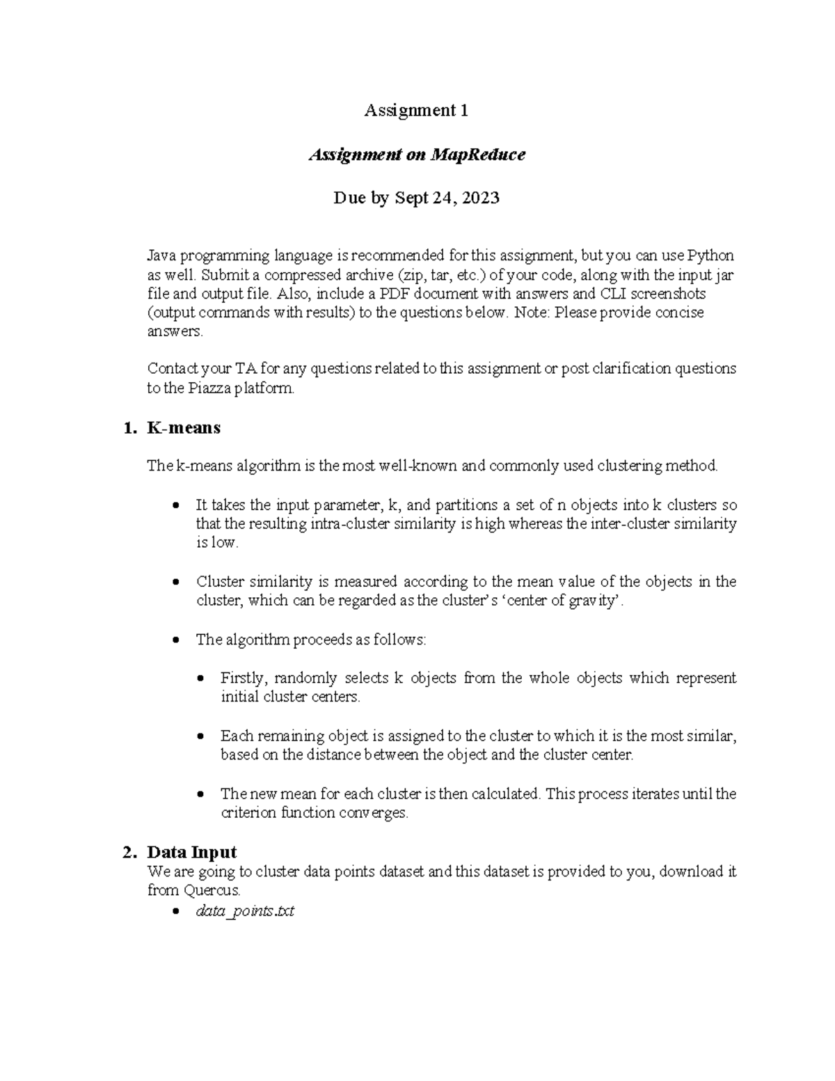Assignment 1 - Submit a compressed archive (zip, tar, etc.) of your ...