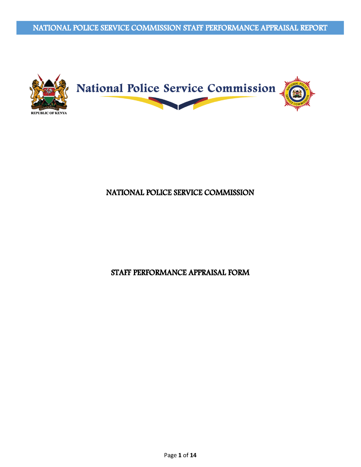 National Police Service Commission Staff Performance Appraisal Form A Pdf