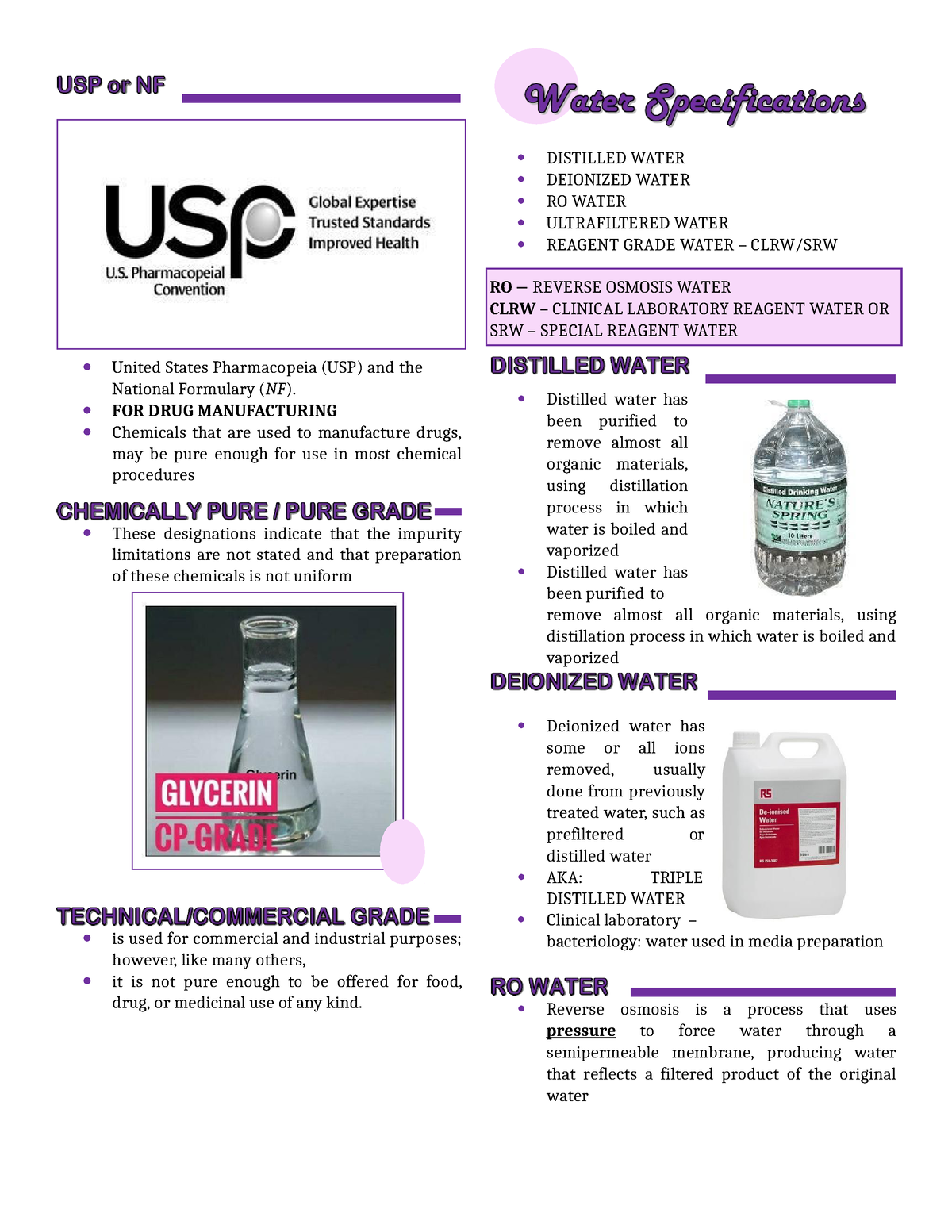 Analytical Chemistry Part 6 Summary - DISTILLED WATER DEIONIZED WATER ...