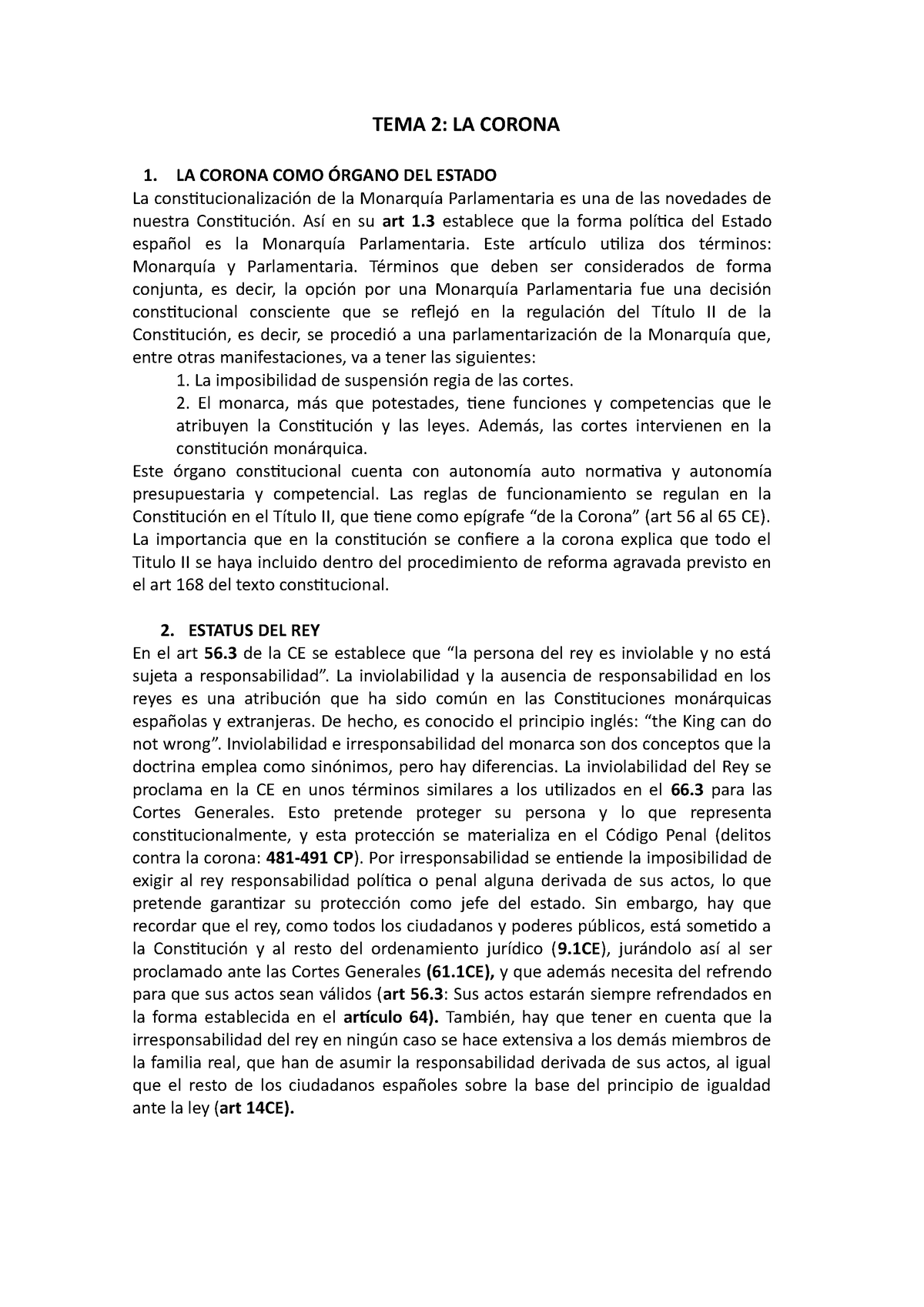 TEMA 2 - Apuntes De Peralta - TEMA 2: LA CORONA 1. LA CORONA COMO ...