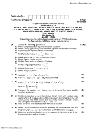 Btech all 3 sem mathematics 3 rma3a001 2020 - Registration No : Total ...