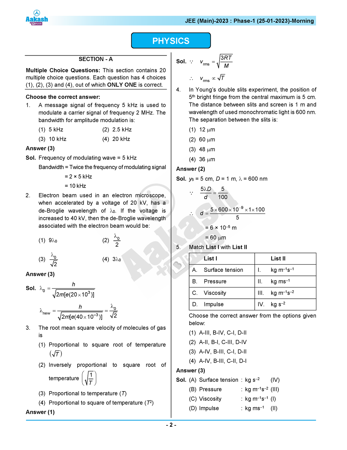 JEE Main Physics - Quiz - PHYSICS ####### SECTION - A Multiple Choice ...