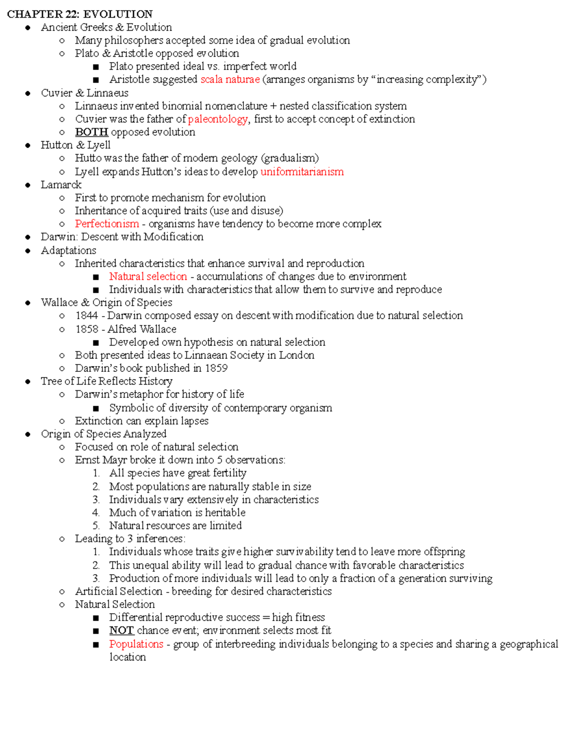 Chapter 22 Summary - Campbell Biology - Chapter 22: Evolution Ancient 