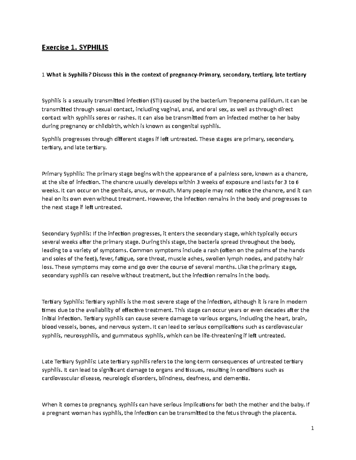 Year 5 Questions answered - Exercise 1. SYPHILIS 1 What is Syphilis ...