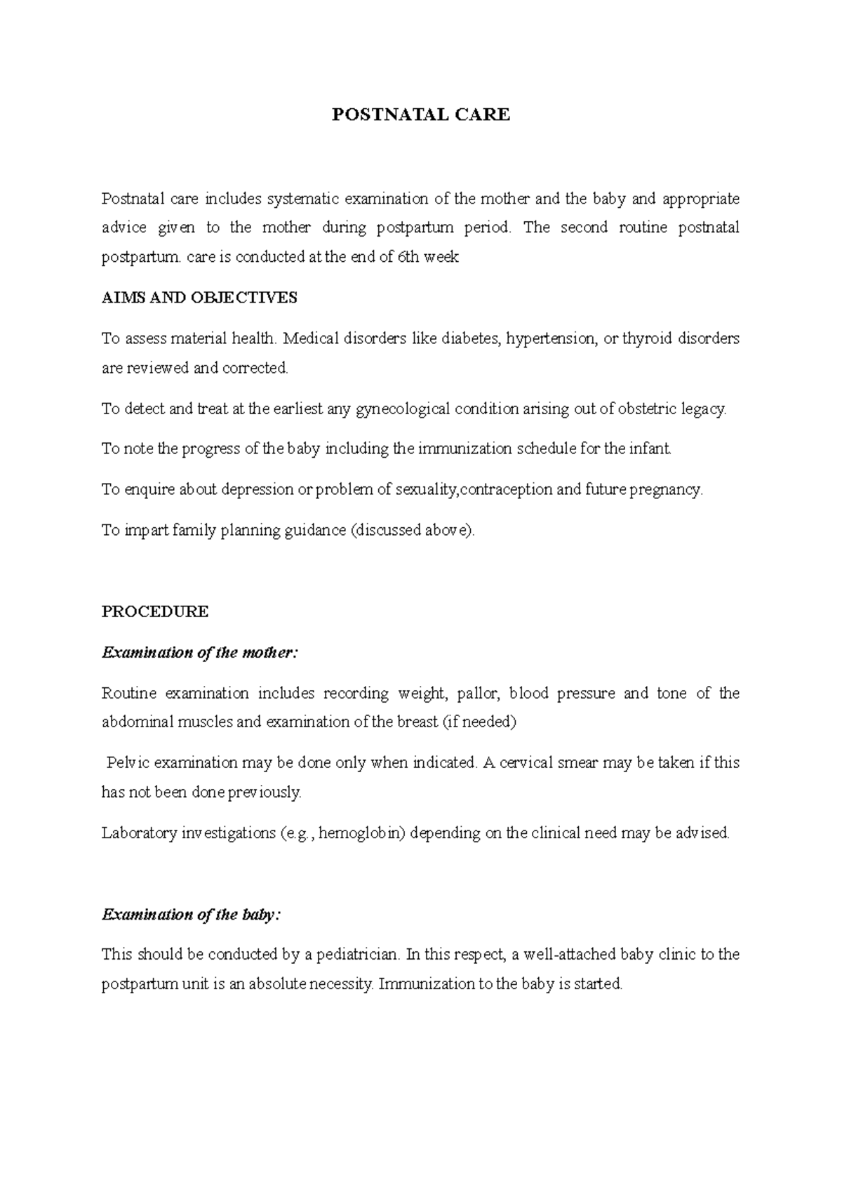 Postnatal CARE jasmine ouseph POSTNATAL CARE Postnatal care