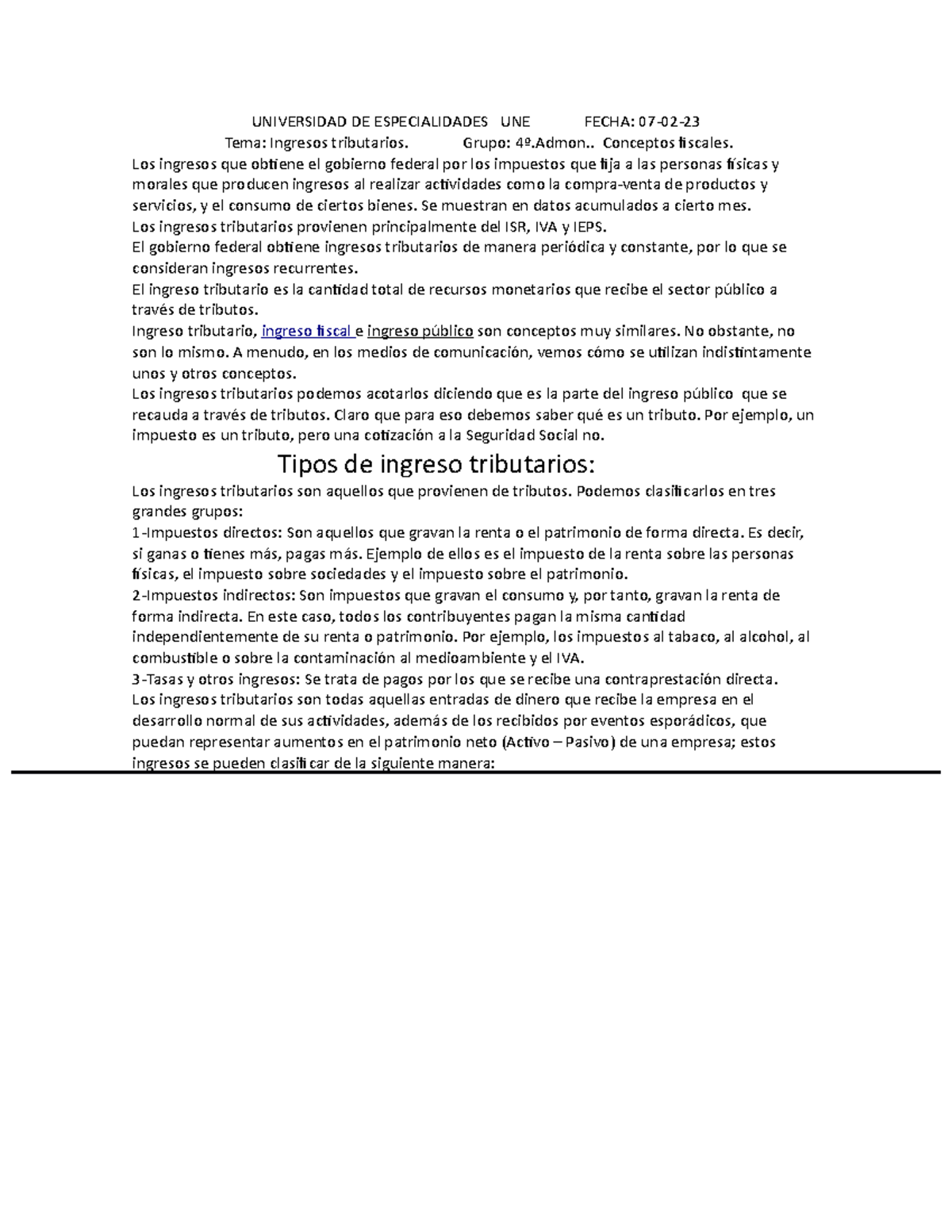 4o.Ingresos tributarios - Grupo: 4º.Admon.. Conceptos fiscales. Los ...