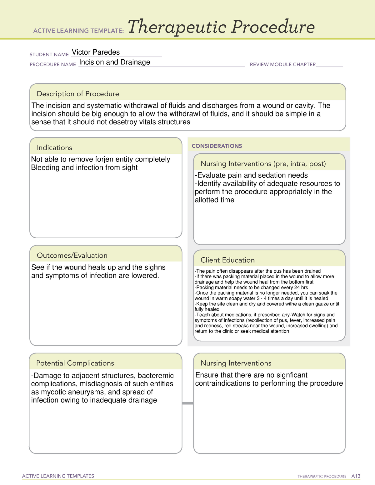 Incision And Drain Ati Template Basic Skill Active Learning Templates