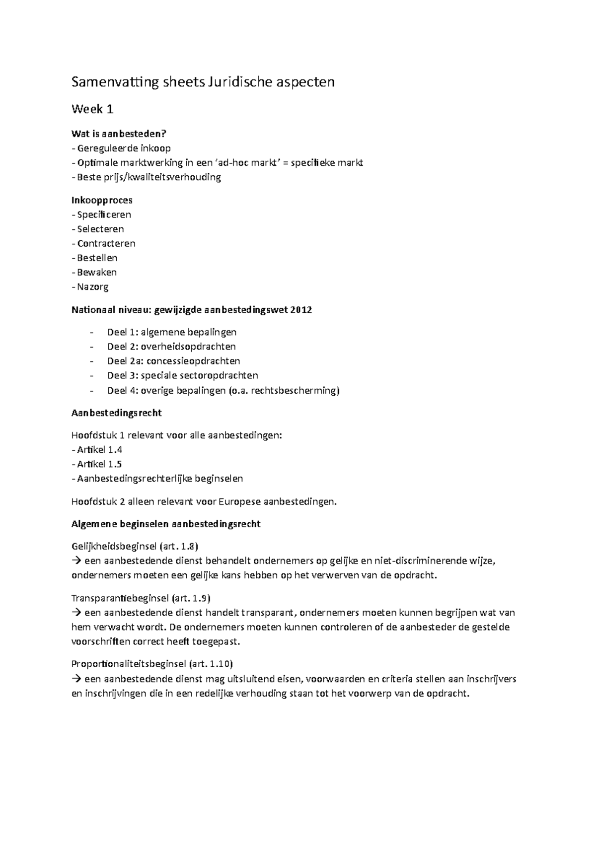 Samenvatting Sheets Juridisch - Rechtsbescherming) Aanbestedingsrecht ...