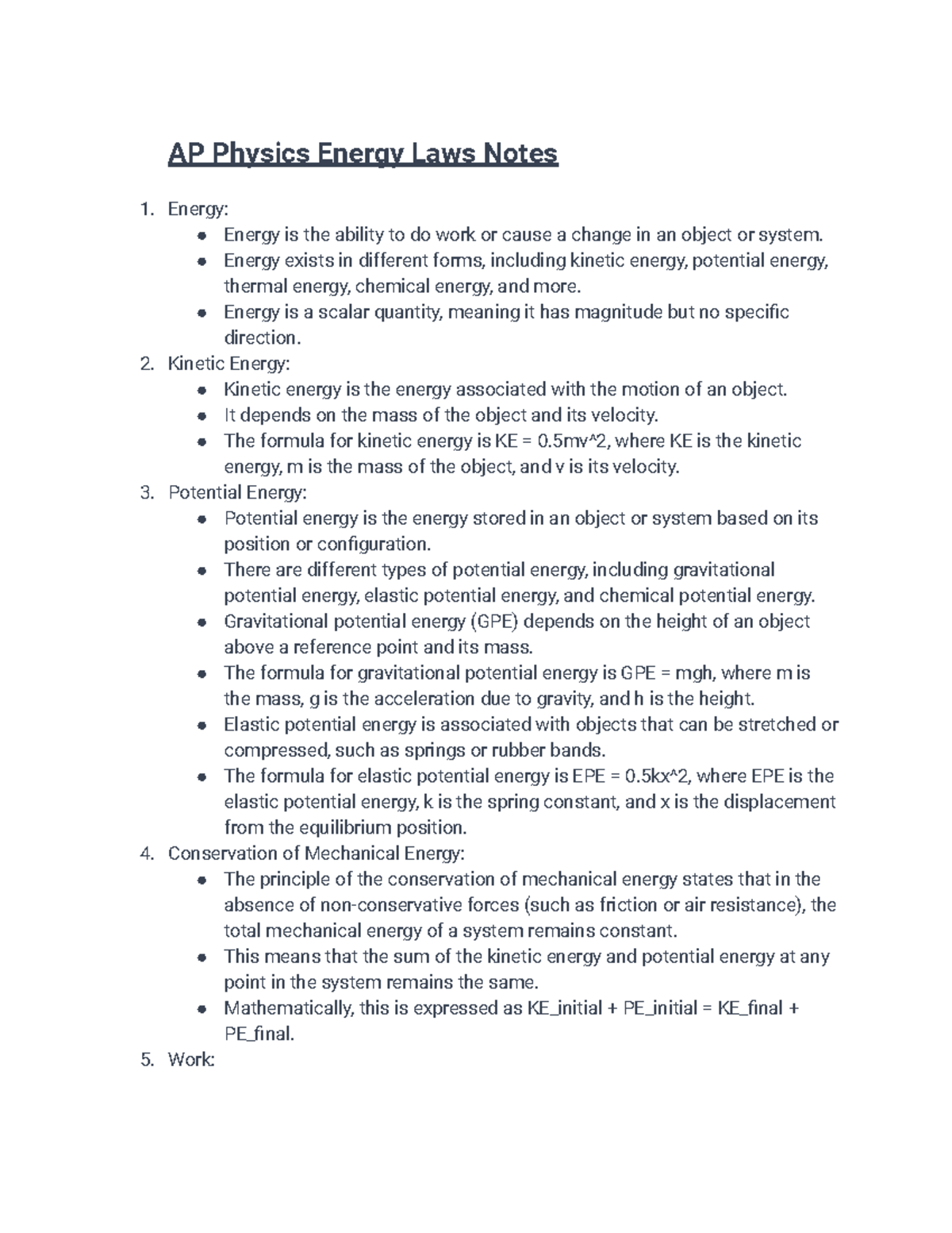 AP Physics Energy Notes AP Physics Energy Laws Notes Energy Energy