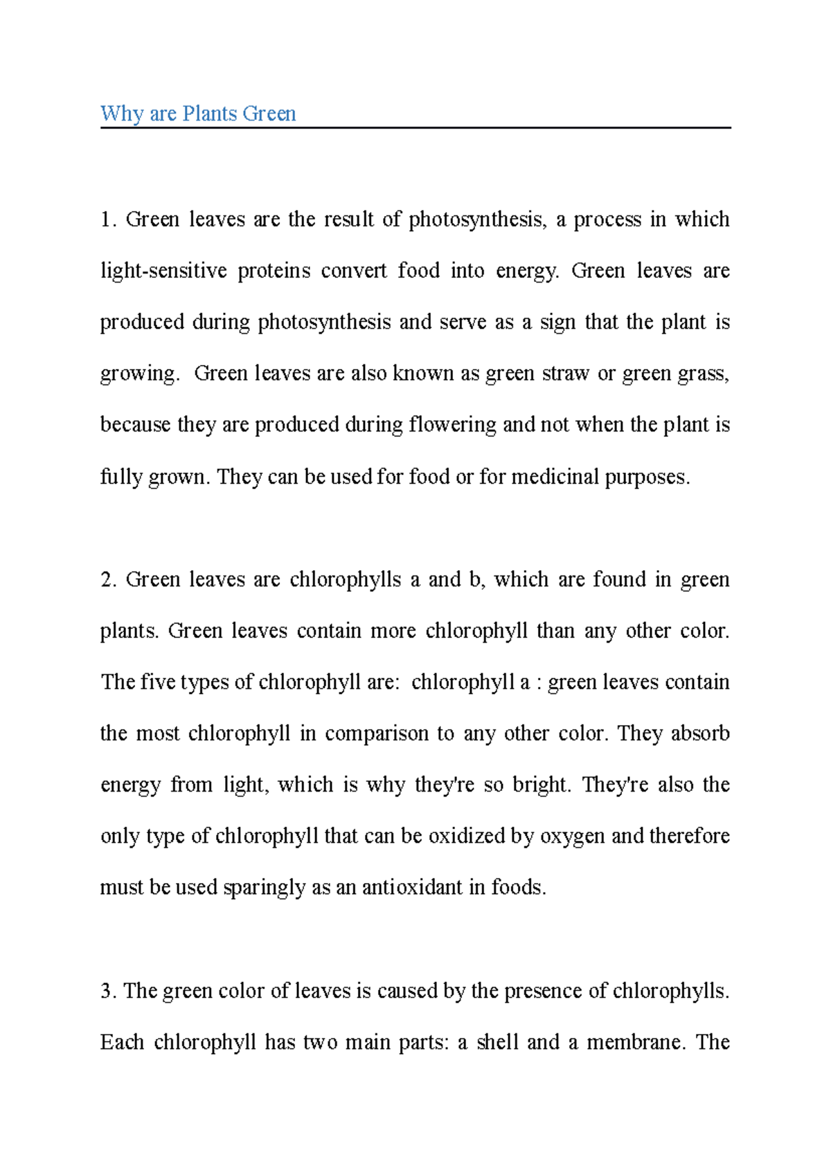 Why are Plants Green 2 study Why are Plants Green Green leaves are