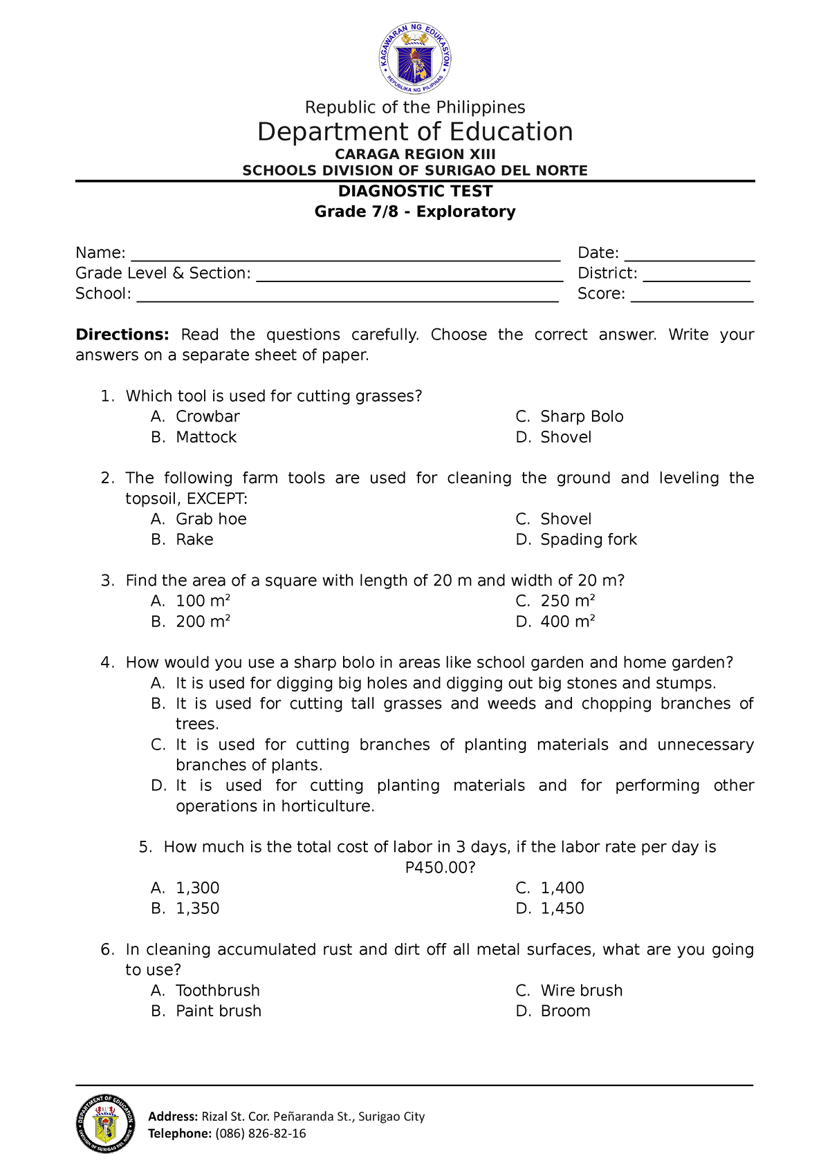 Grade 7 8 Exploratory - Department Of Education CARAGA REGION XIII ...