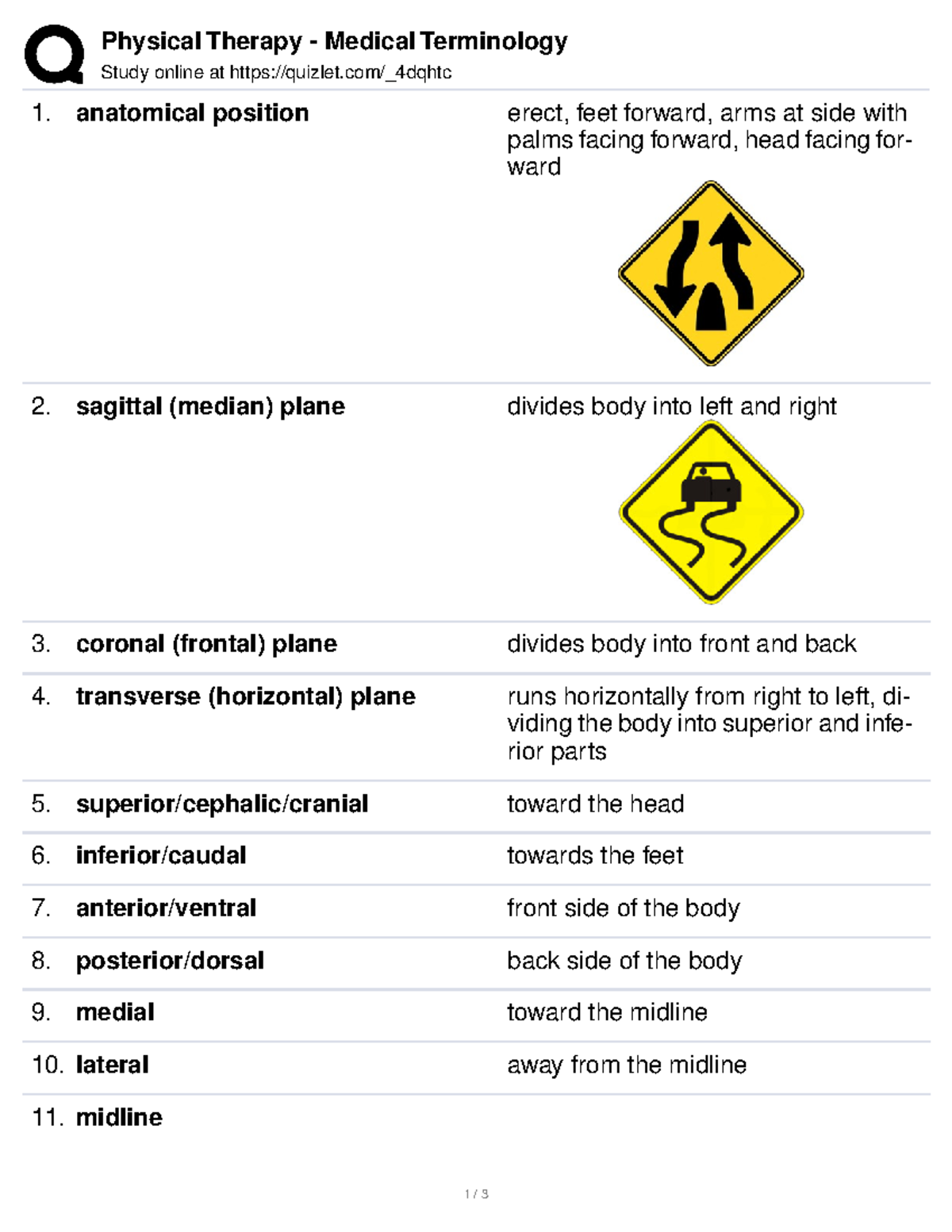 Physical Therapy Medical Terminology Proximal Nearer to the trunk