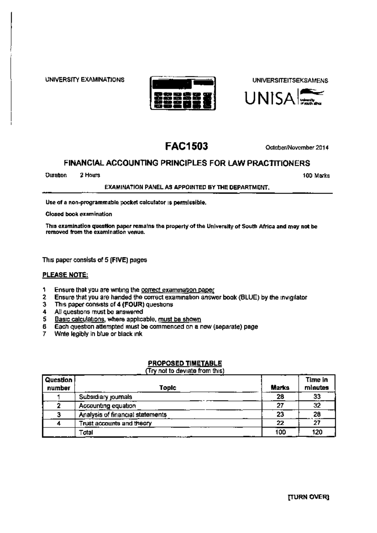 FAC1503 2014 10 E 1 - QUESTION PAPER - FAC1503 - Studocu
