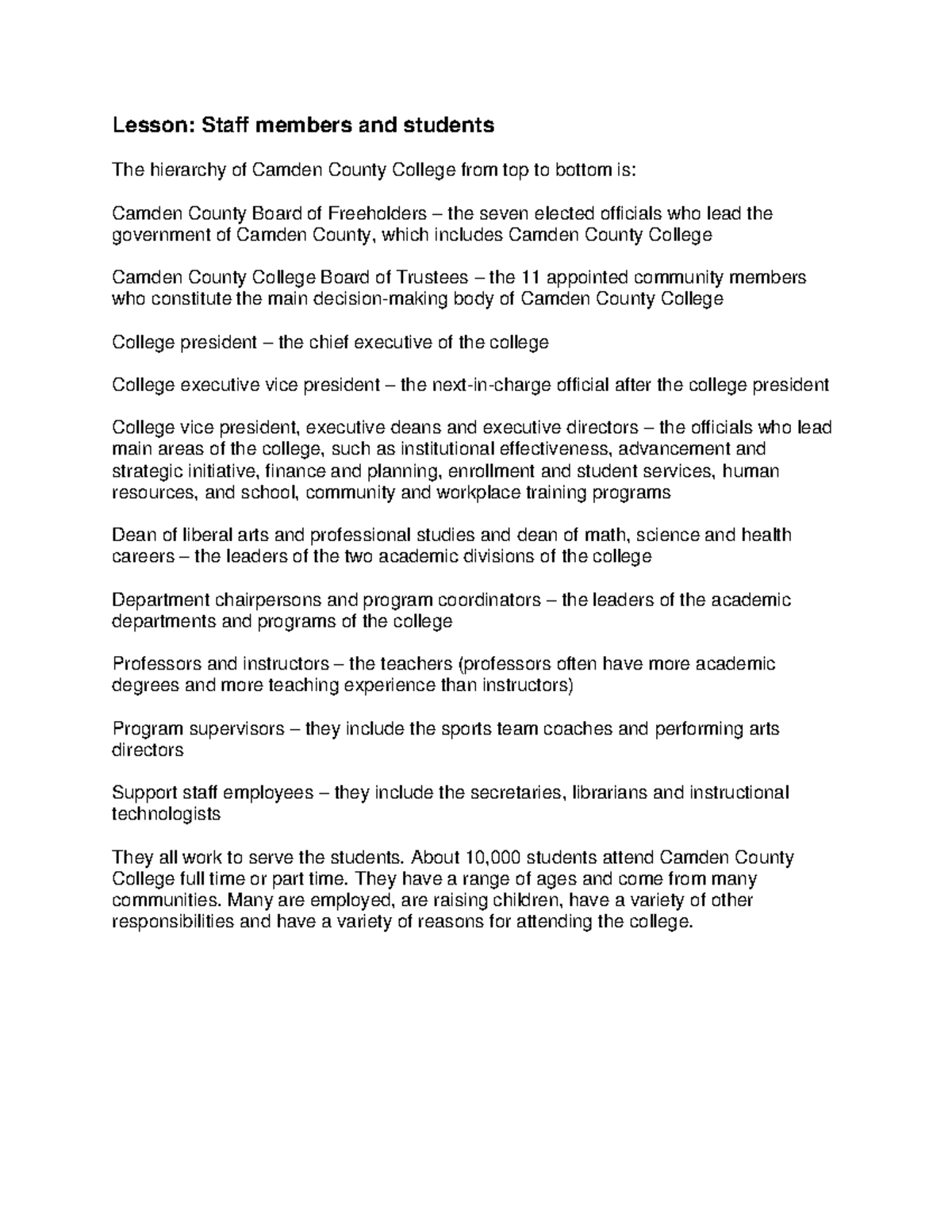 Lesson - Staff members and students - Lesson: Staff members and ...