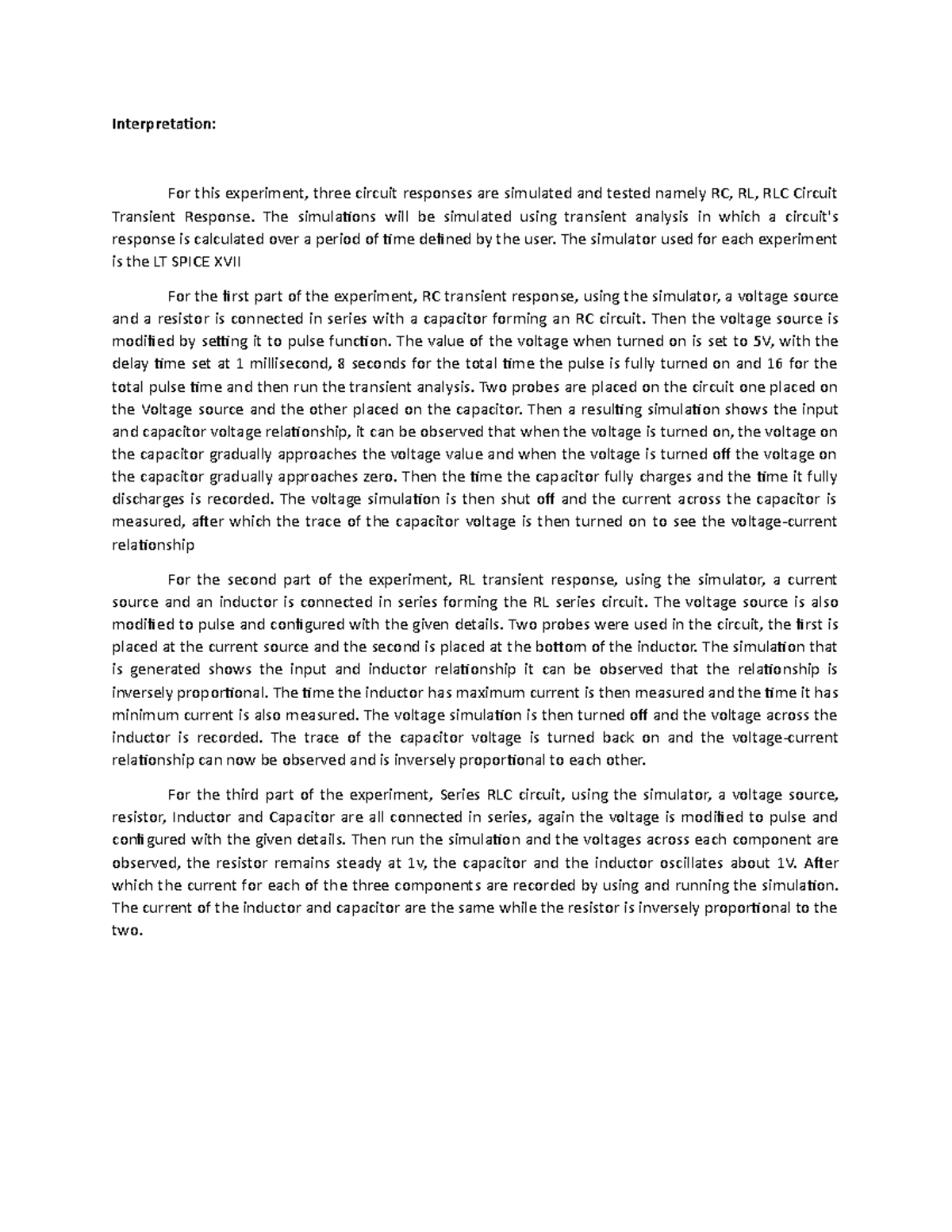 EXP 789 Lab report Interpretation For this experiment, three