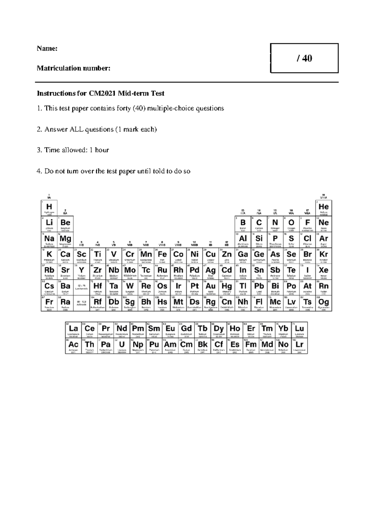 CM2021 Midterm AY21 22 Sem1 final - Matriculation number: Instructions ...