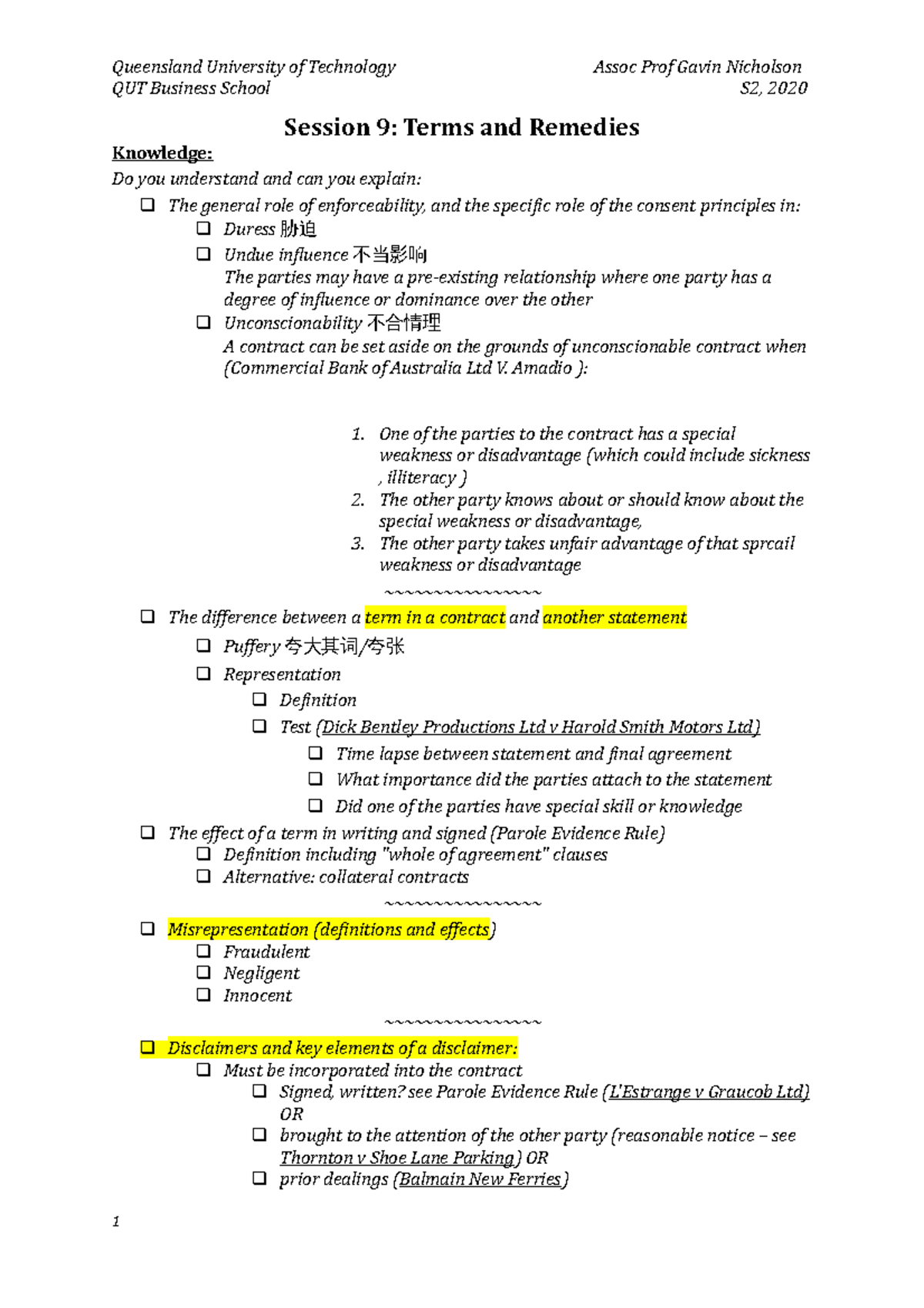 20S2.09 Checklist - Final Exam Preperation - Queensland University Of ...