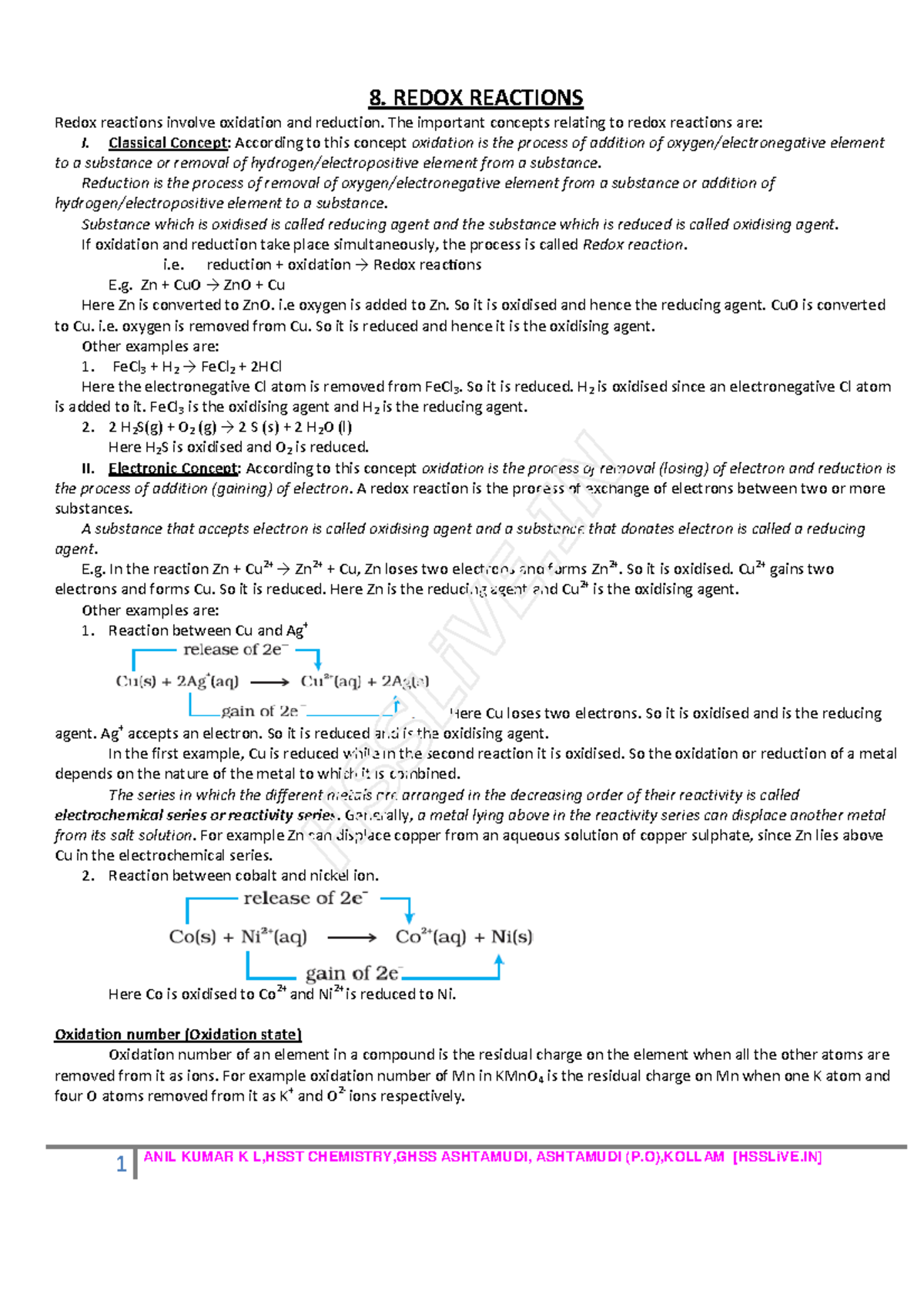 XI chemistry ch 8 Redox Reactions Anil Hsslive - 8. REDOX REACTIONS ...